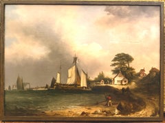 Sailboats on a Calm Sea, Sky and Harbor, British 19th century