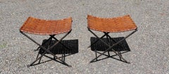 William Sheppee Folding Leather and Iron Stools a Pair