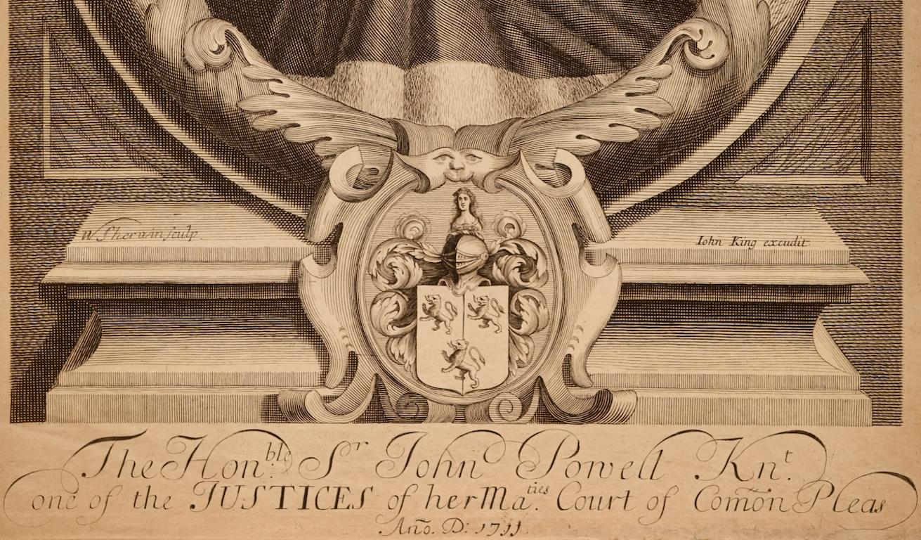 Sir. John Powell, Ritter: graviertes Porträt nach William Sherwin, frühes 18. Jahrhundert im Angebot 3