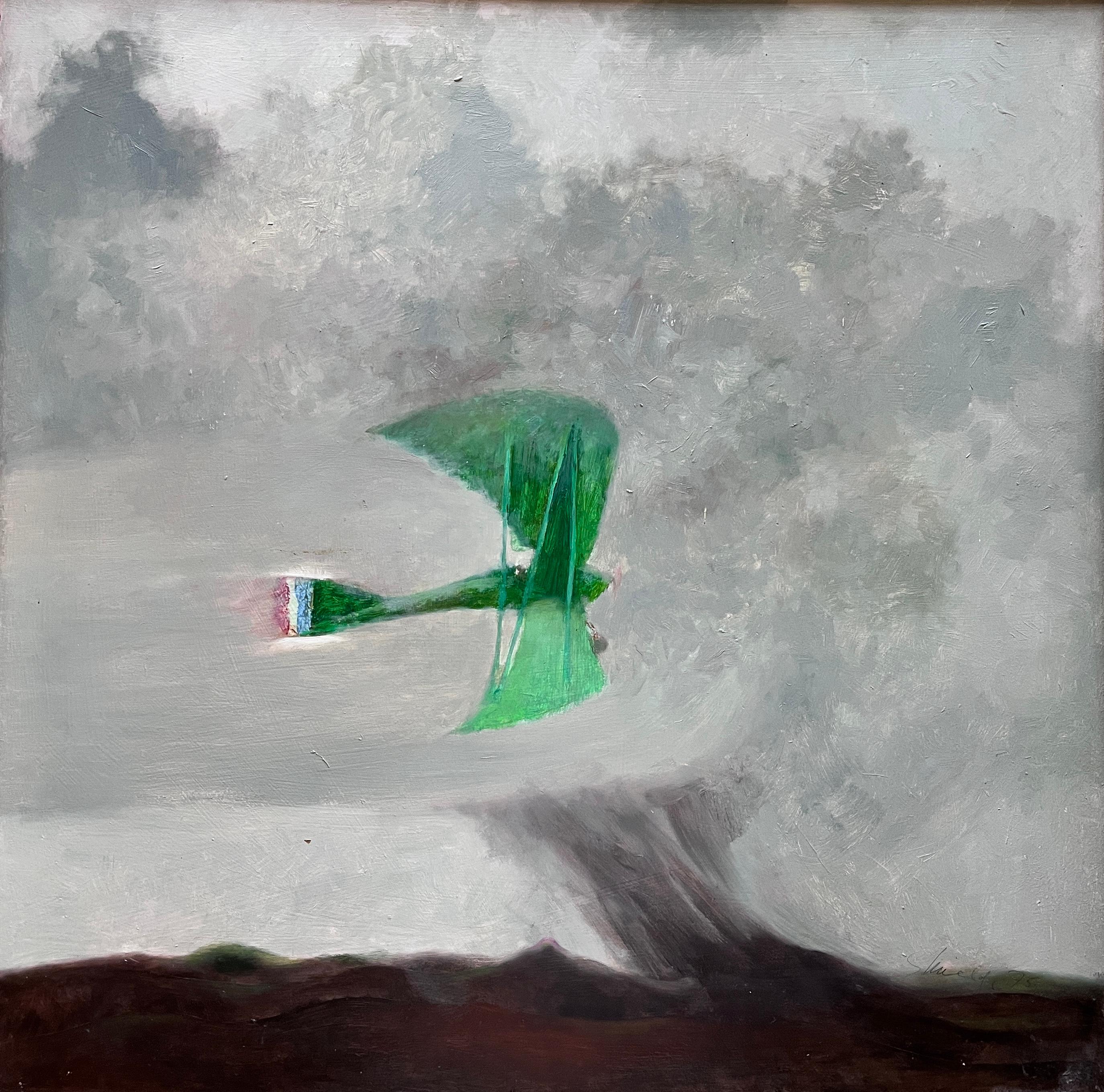 William Shields  Landscape Painting - 1970s "Biplane" Dreamy Oil Painting Award Winning Illustrator Bill Shields