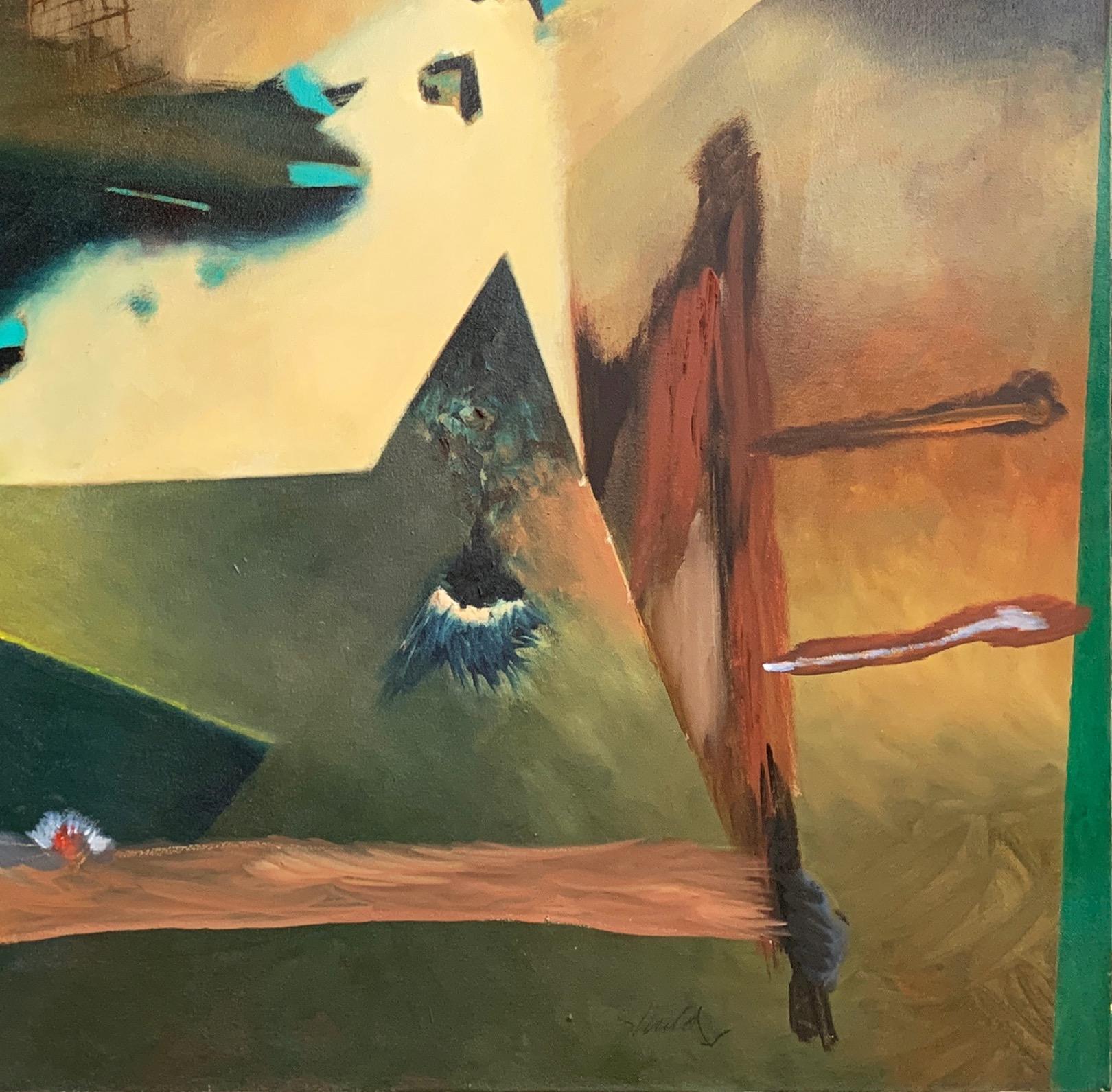 Peinture à l'huile abstraite sans titre sur toile de l'illustrateur Bill Shields, 1990 - Marron Abstract Painting par William Shields 