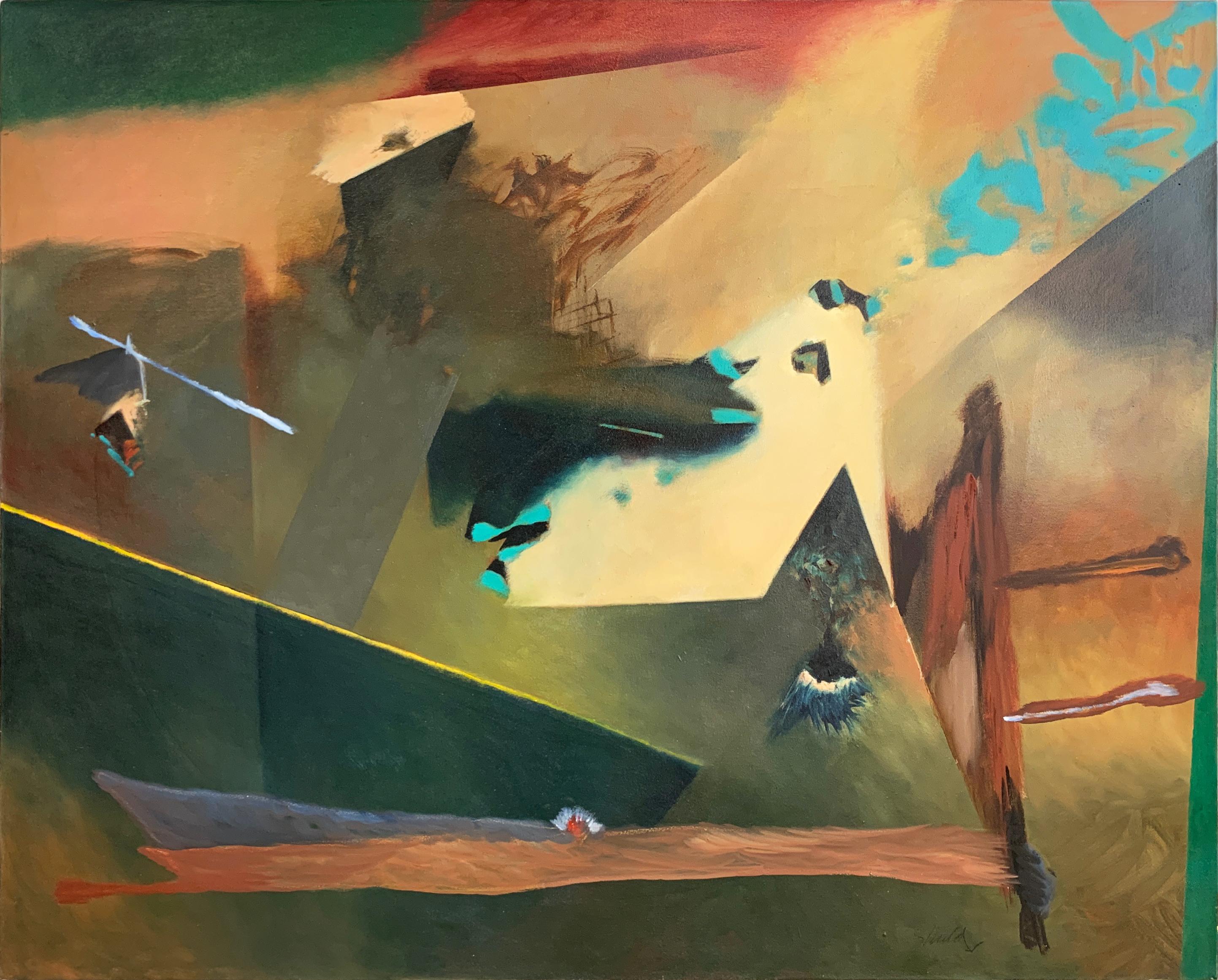 Abstract Painting William Shields  - Peinture à l'huile abstraite sans titre sur toile de l'illustrateur Bill Shields, 1990