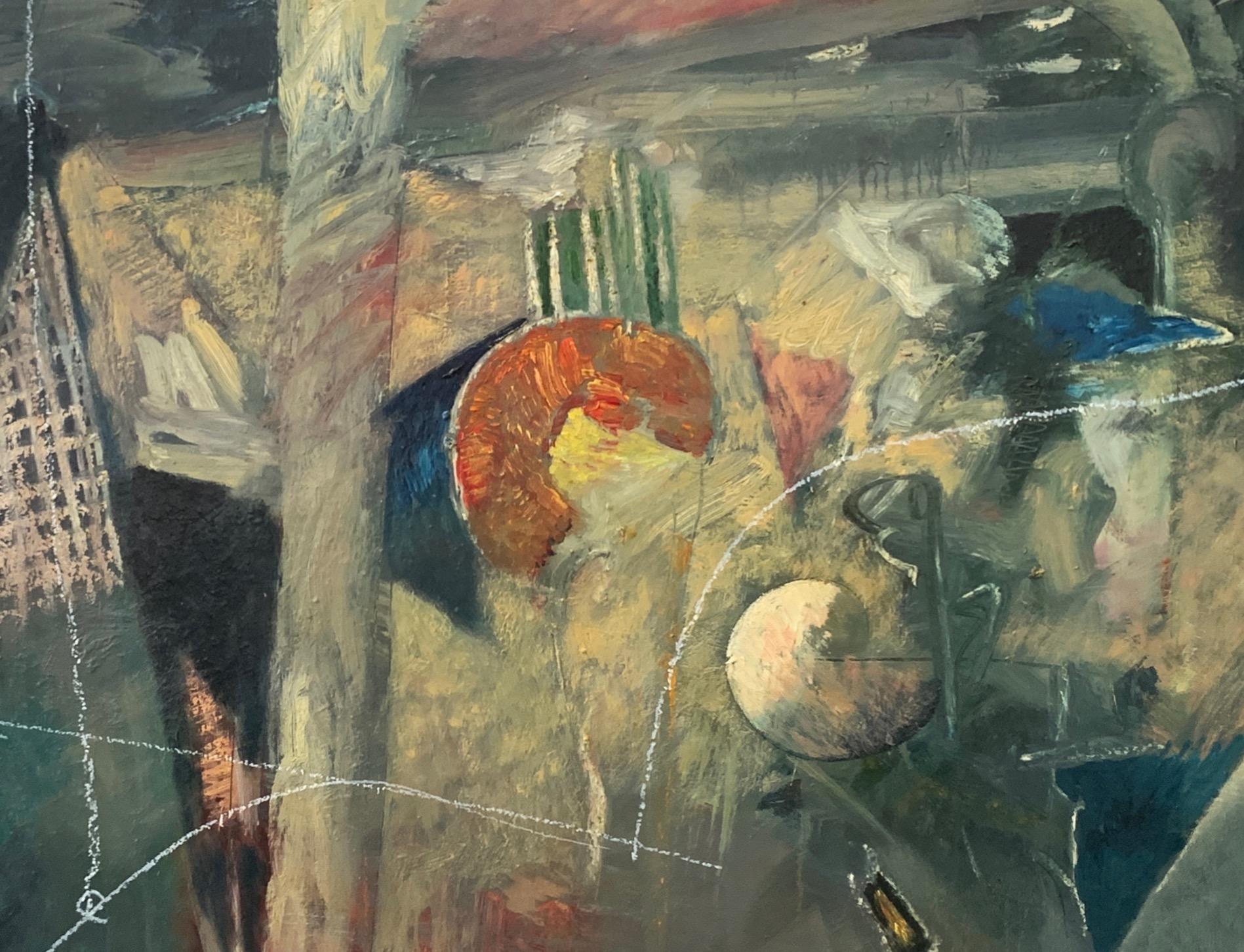Peinture abstraite sur panneau « Dreamer's Forest » de William Shields, 1994  - Gris Abstract Painting par William Shields 