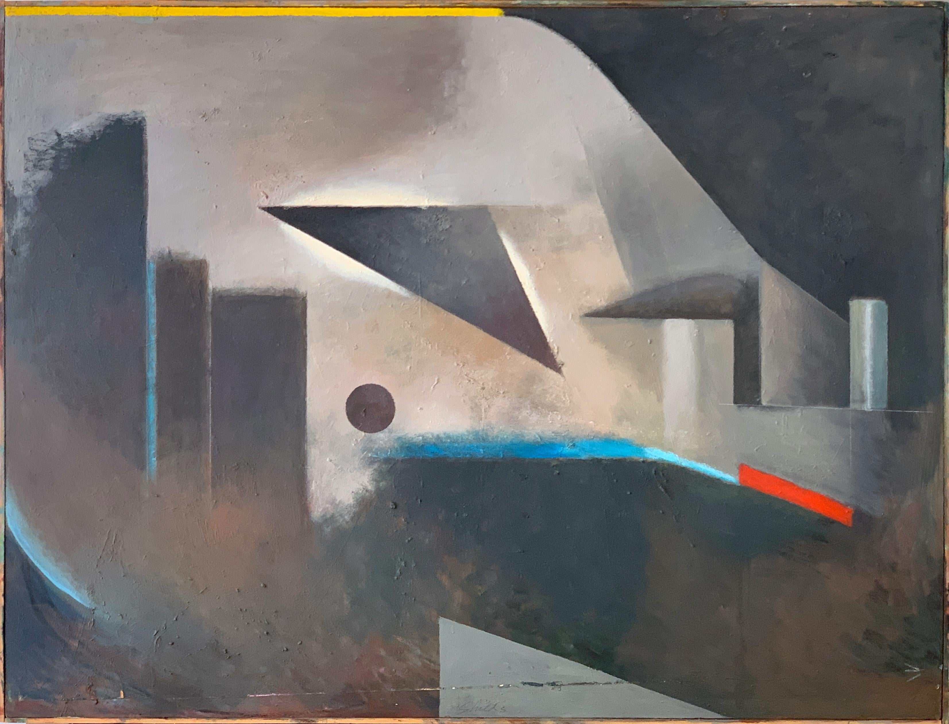William Shields  Abstract Painting - 1996 "Early Sunday, II" Abstract Oil Painting on Canvas Illustrator Bill Shields