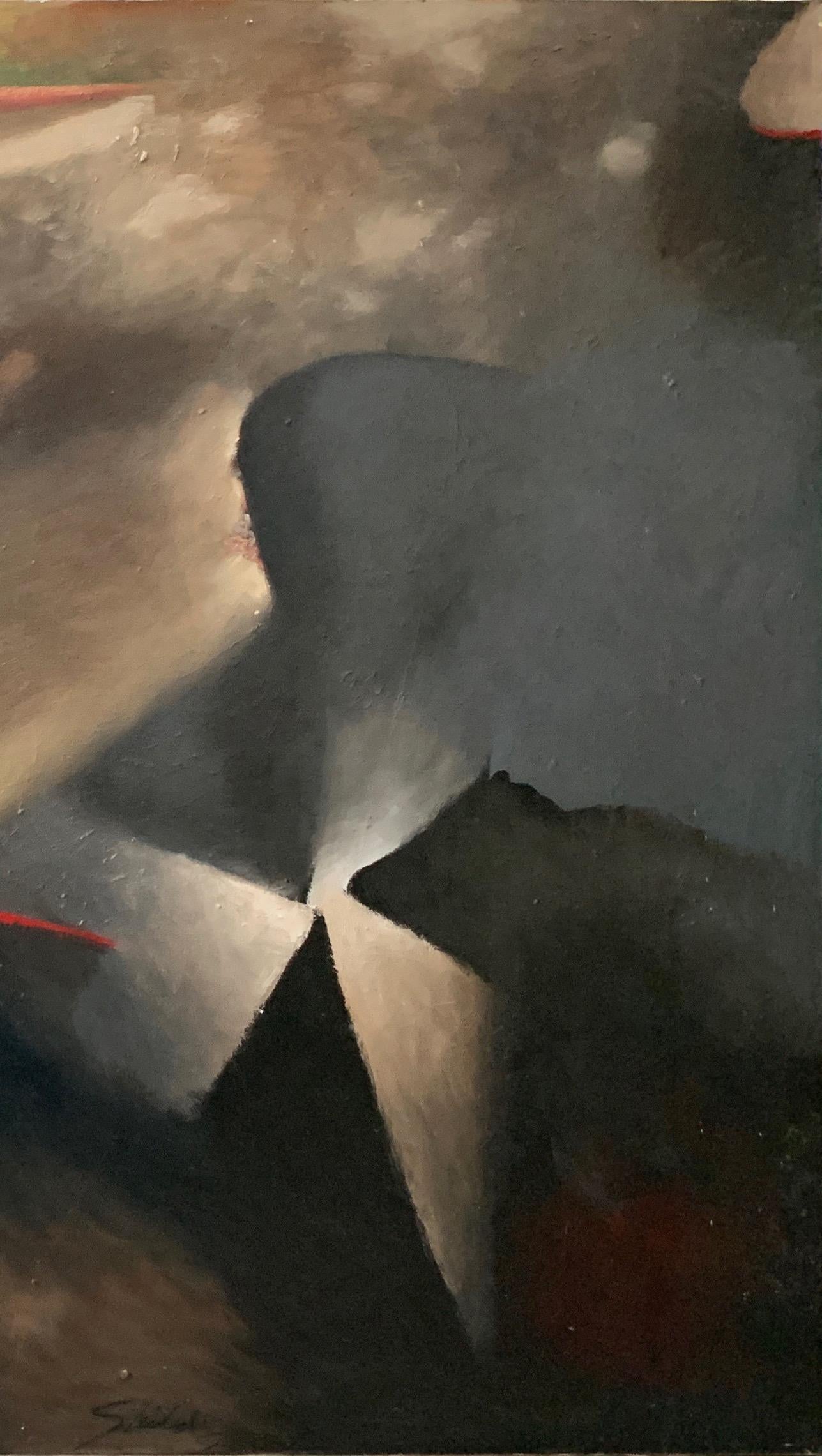 Peinture à l'huile abstraite sur toile « The Manifestation » de l'illustrateur Bill Shields - Noir Abstract Painting par William Shields 
