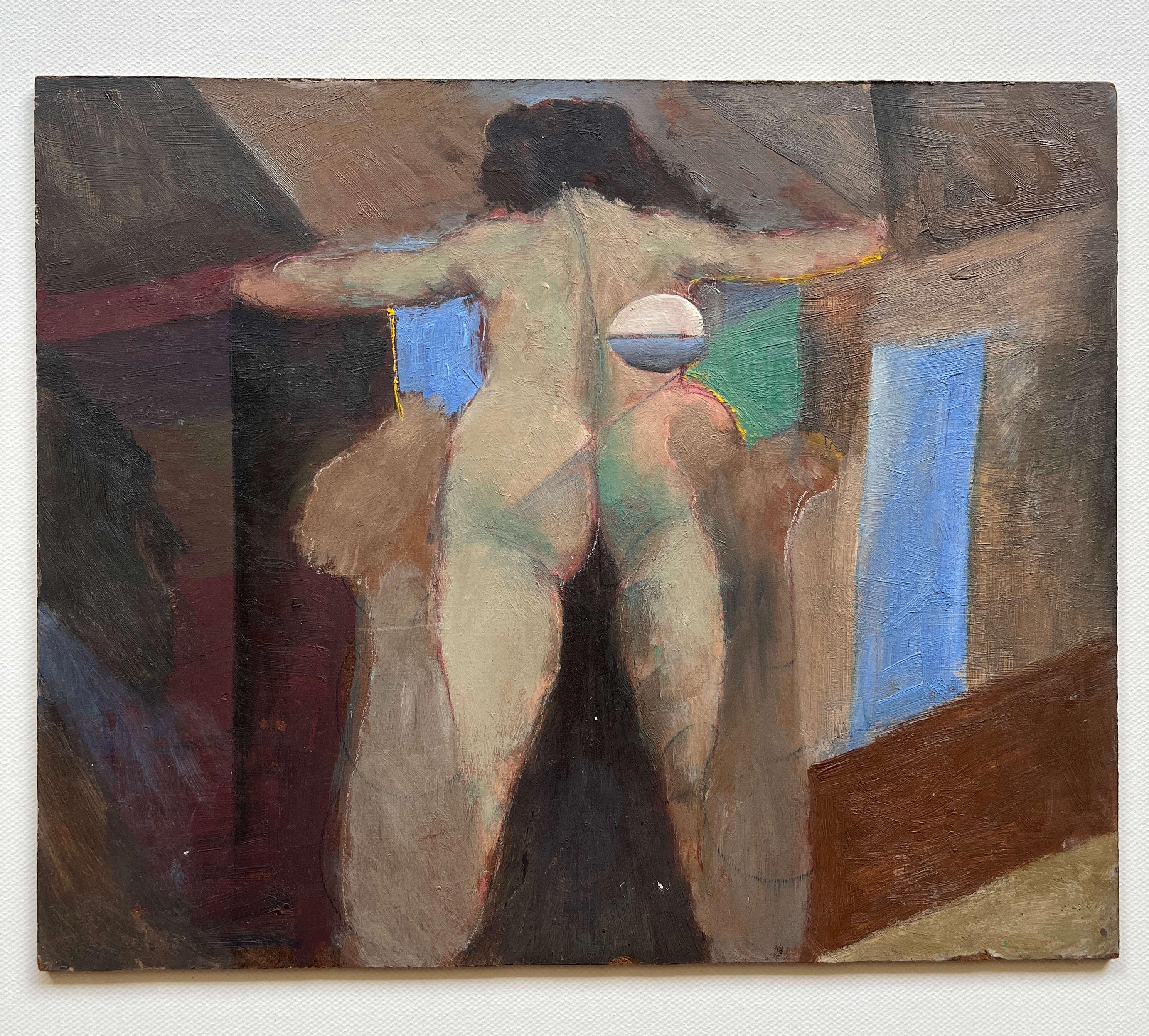 Peinture d'un nu féminin « Nu avec boule » des années 1990 en vente 1