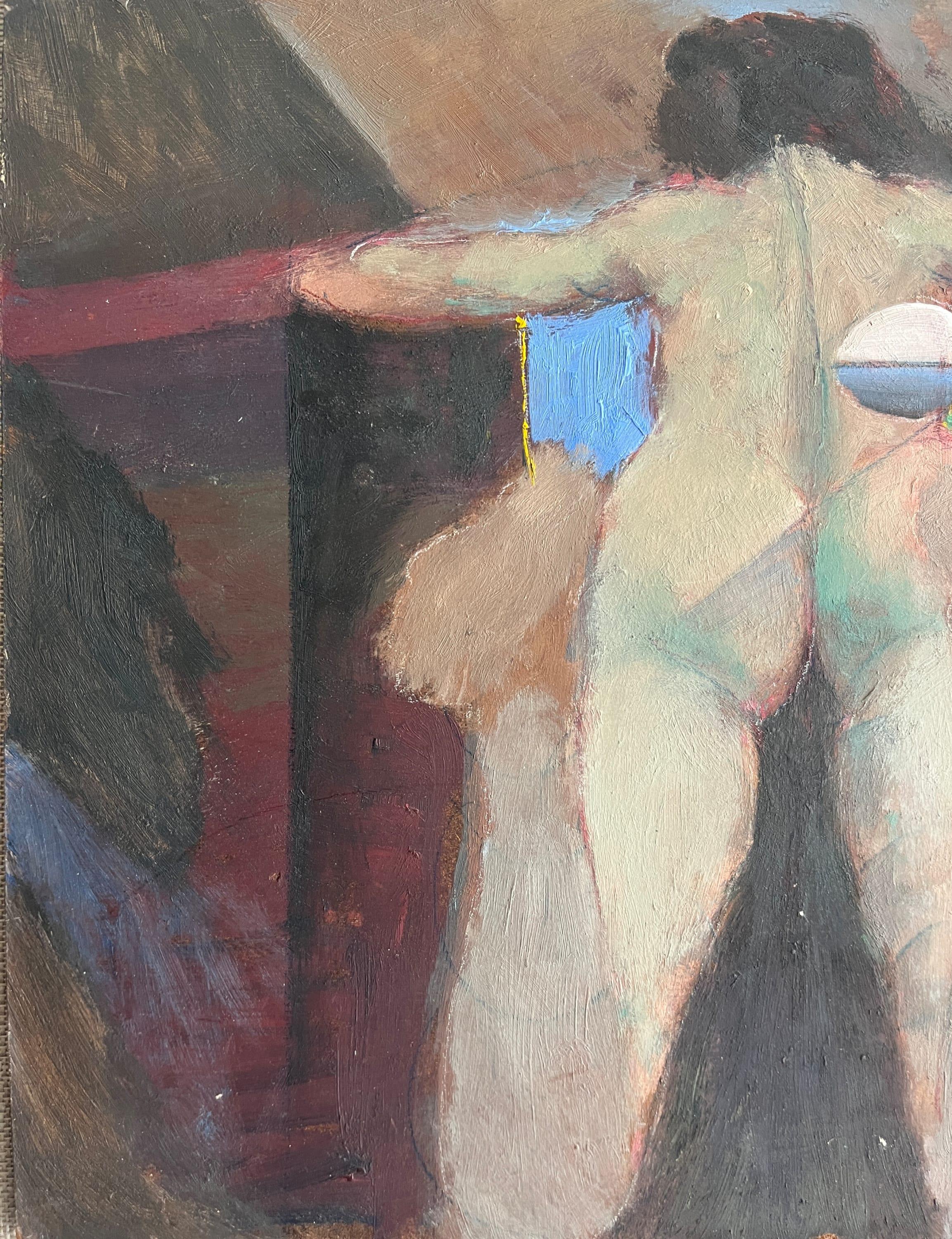Peinture d'un nu féminin « Nu avec boule » des années 1990 en vente 2