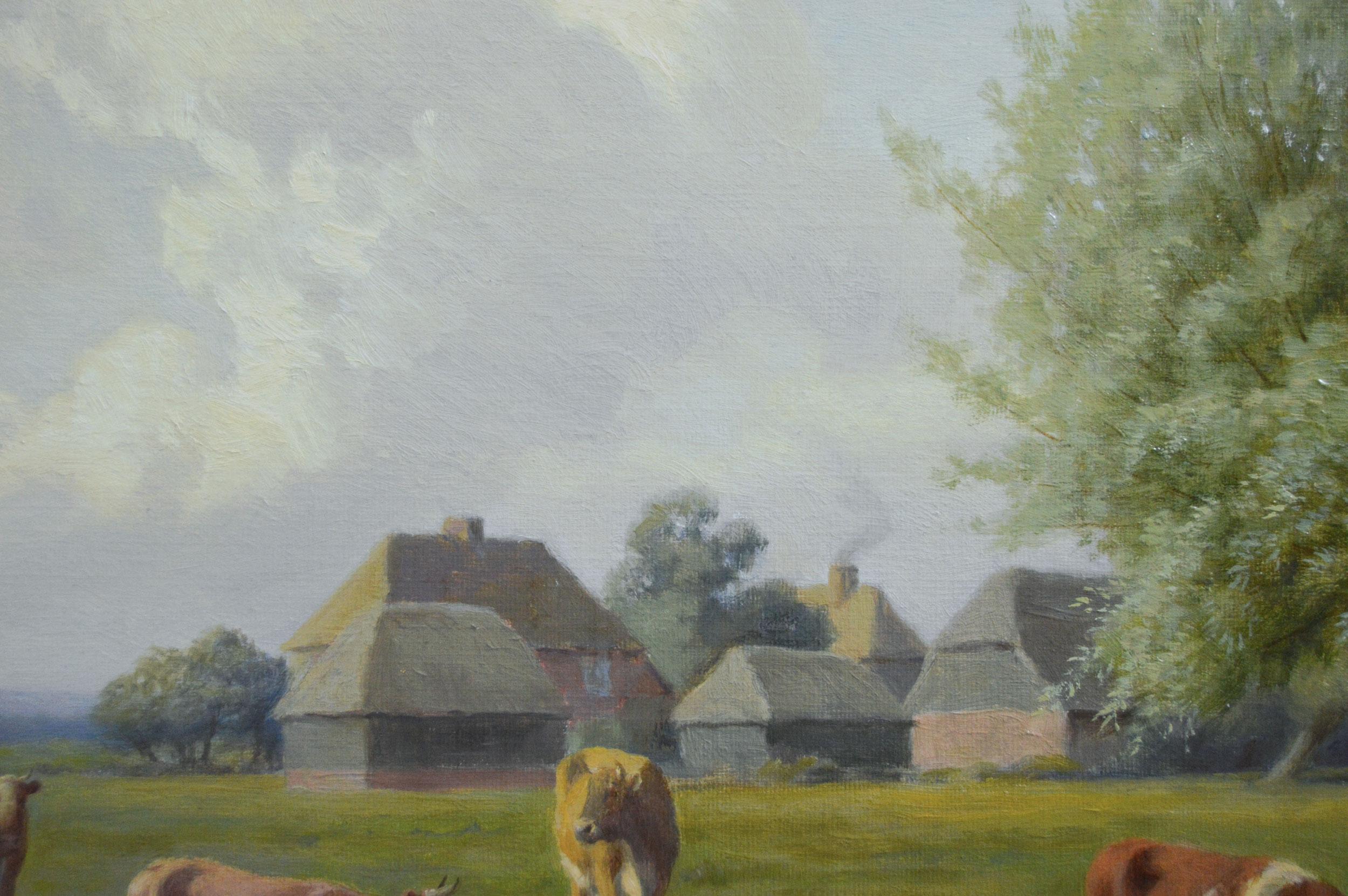19th Century landscape oil painting of cattle by a Kent stream For Sale 1