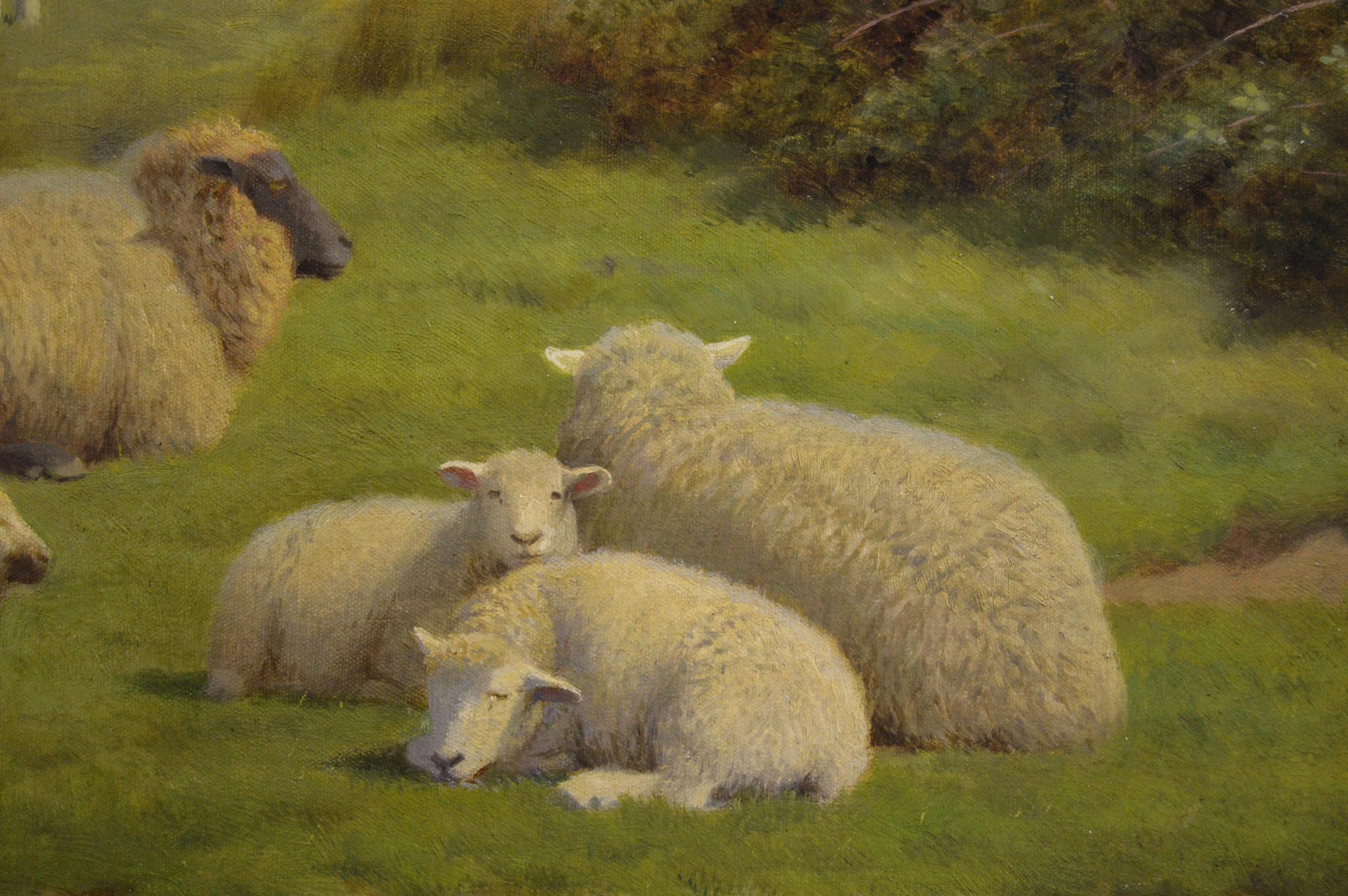 19th Century landscape oil painting of sheep on a clifftop near Herne Bay, Kent - Brown Animal Painting by William Sidney Cooper