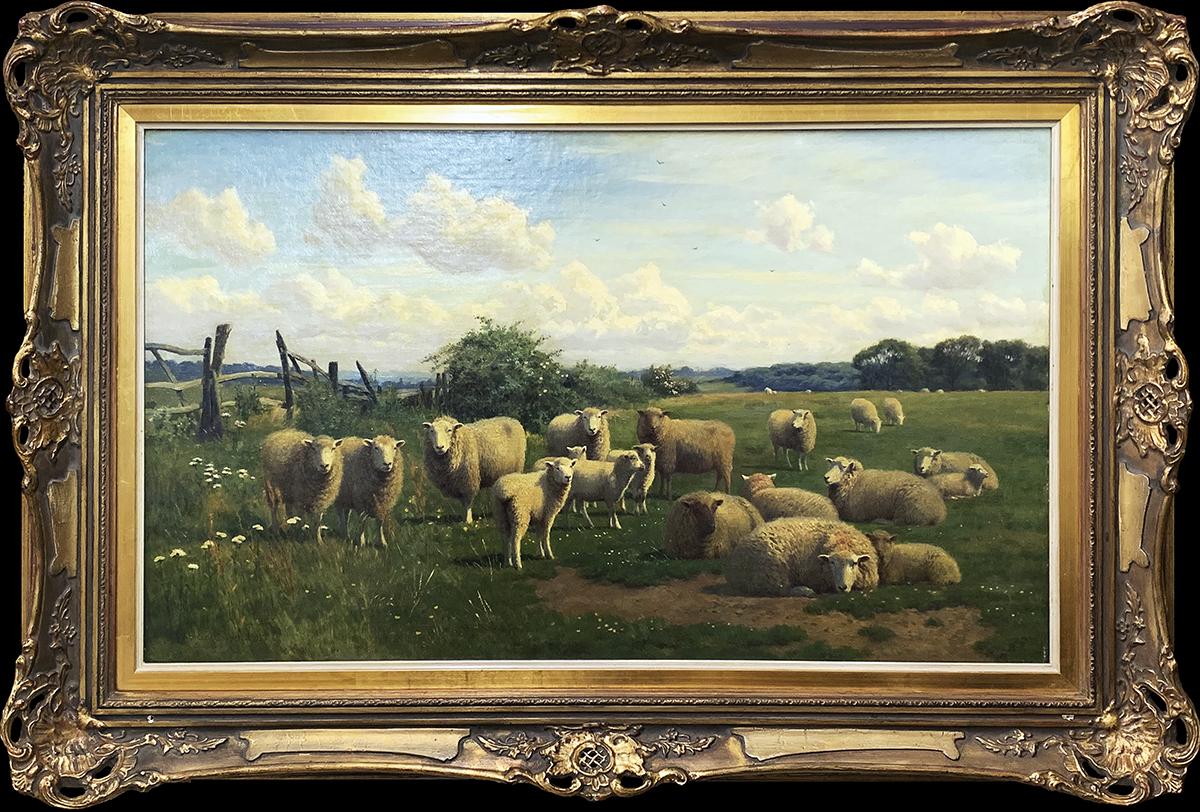 William Sidney Cooper Animal Painting - Grazing Pastures