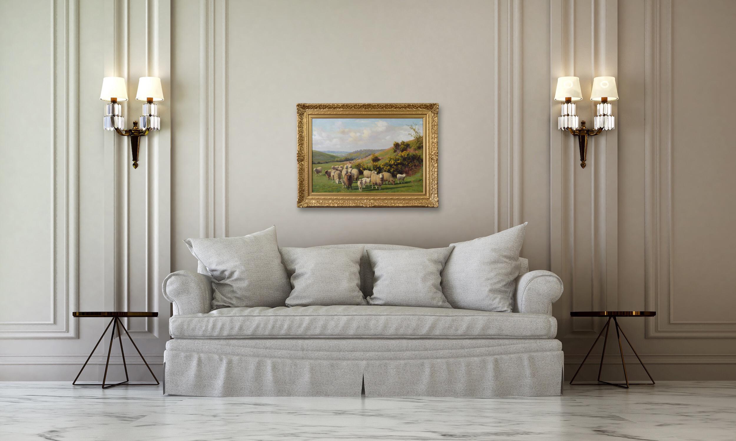 Landscape oil painting of sheep in a Kent meadow 3