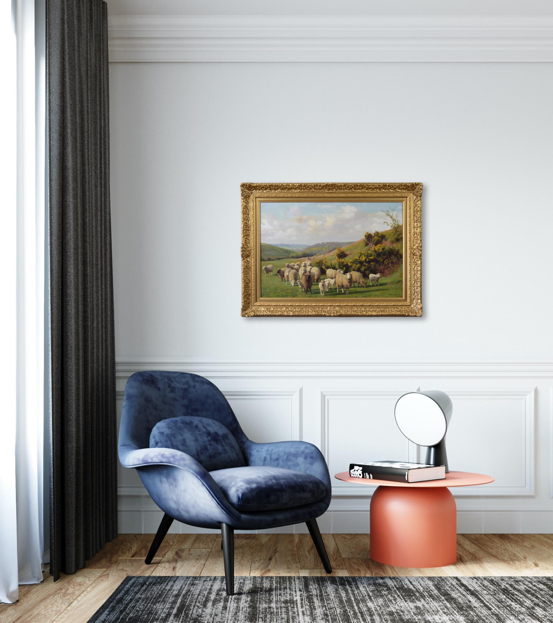Landscape oil painting of sheep in a Kent meadow 2