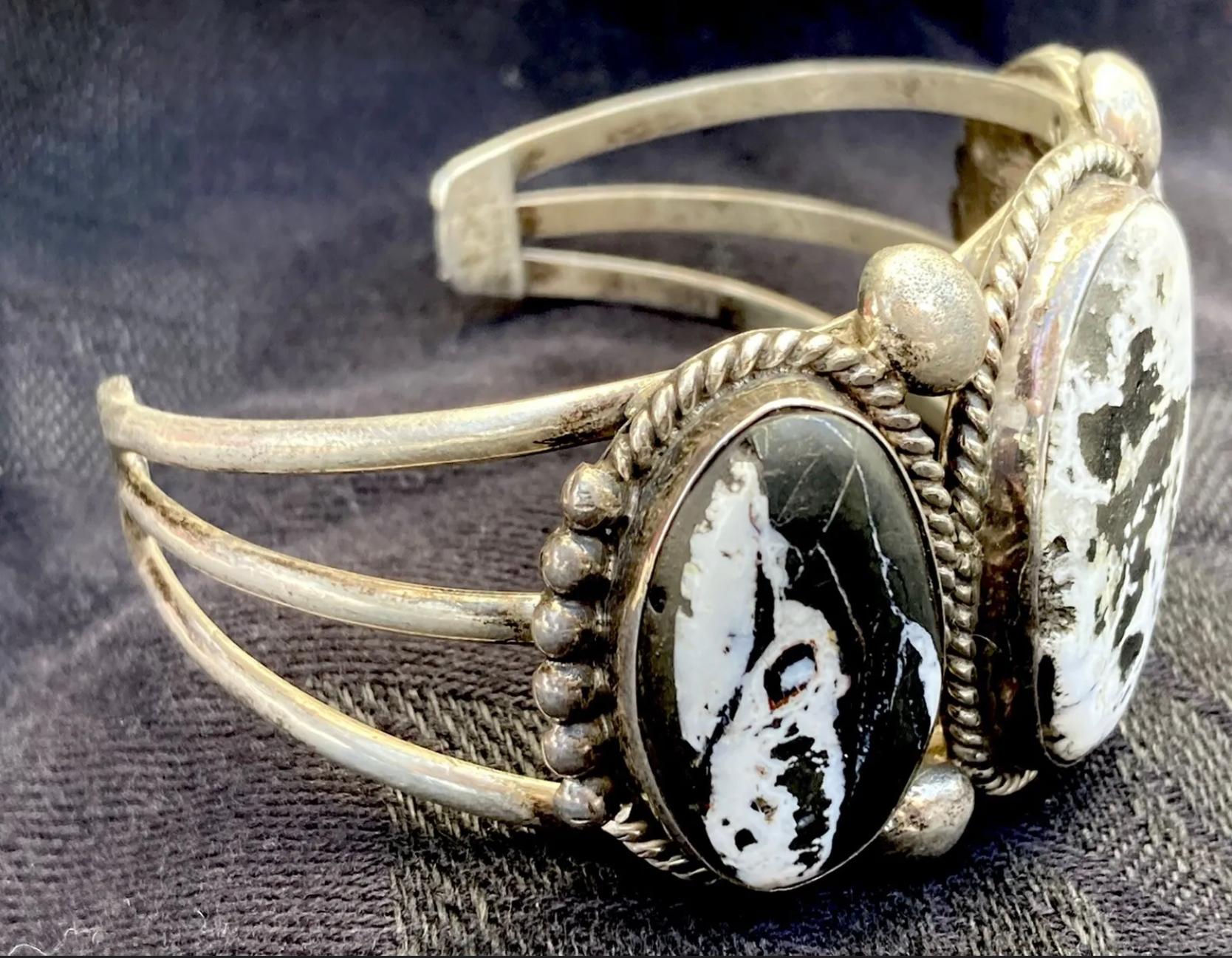 Here is another favorite of my William Singer cuffs which I hope you enjoy admiring, if not currently purchasing. White Buffalo Turquoise is fast becoming a favorite in the marketplace. This is your opportunity to acquire a gorgeous piece boasting