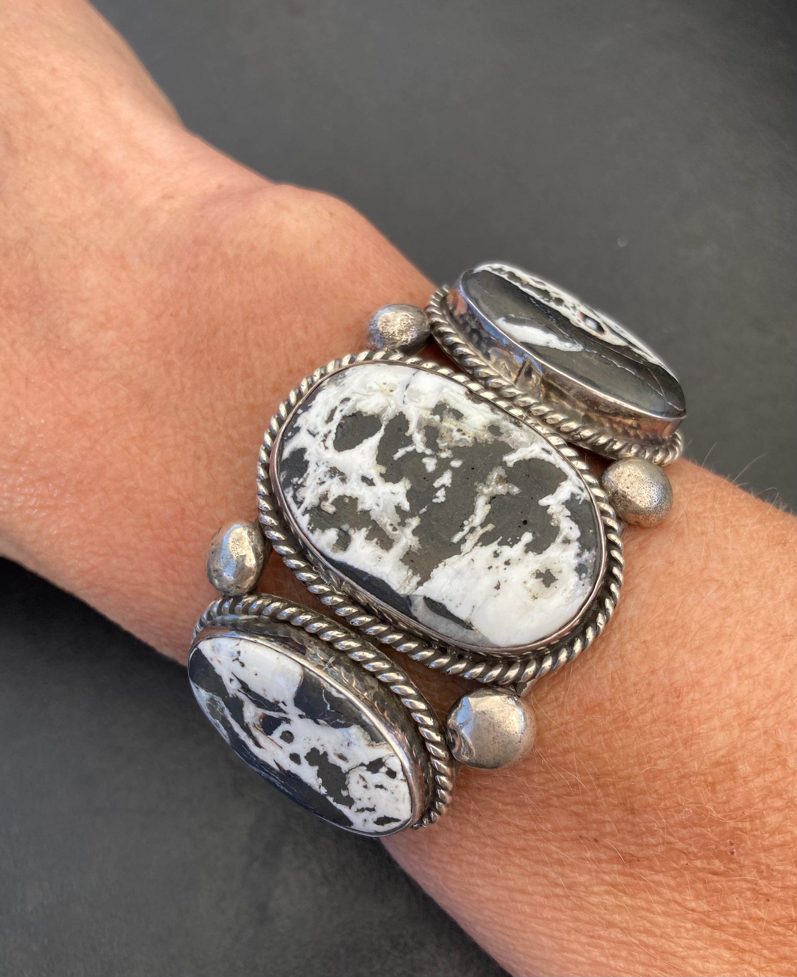 Cabochon William Singer White Buffalo Turquoise Sterling Silver Cuff