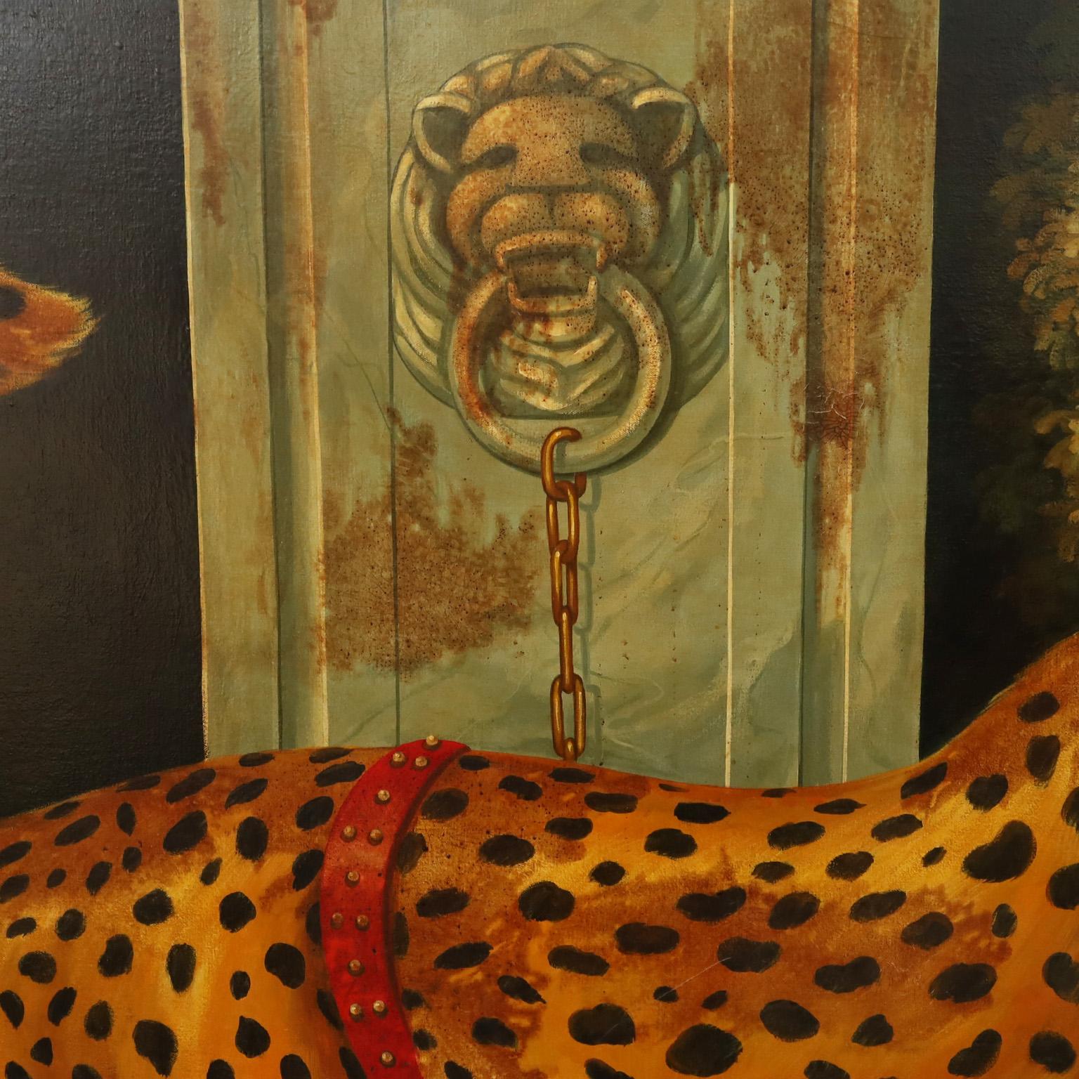 Victorian William Skilling Oil Painting on Canvas of a Cheetah