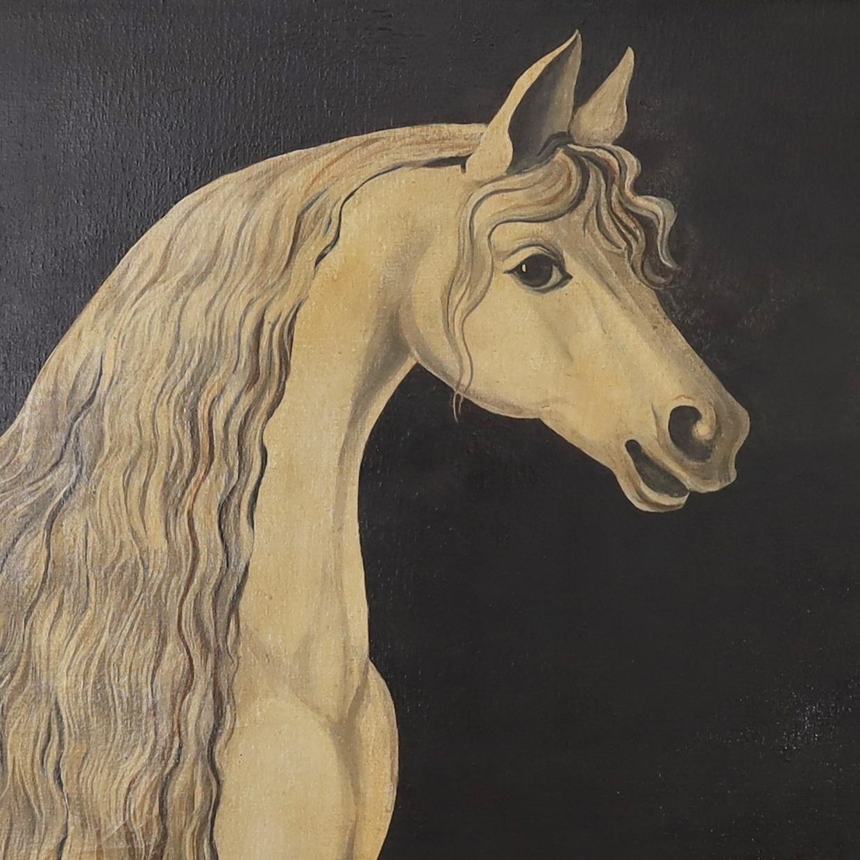 Folk Art William Skilling Painting on Canvas of a Horse