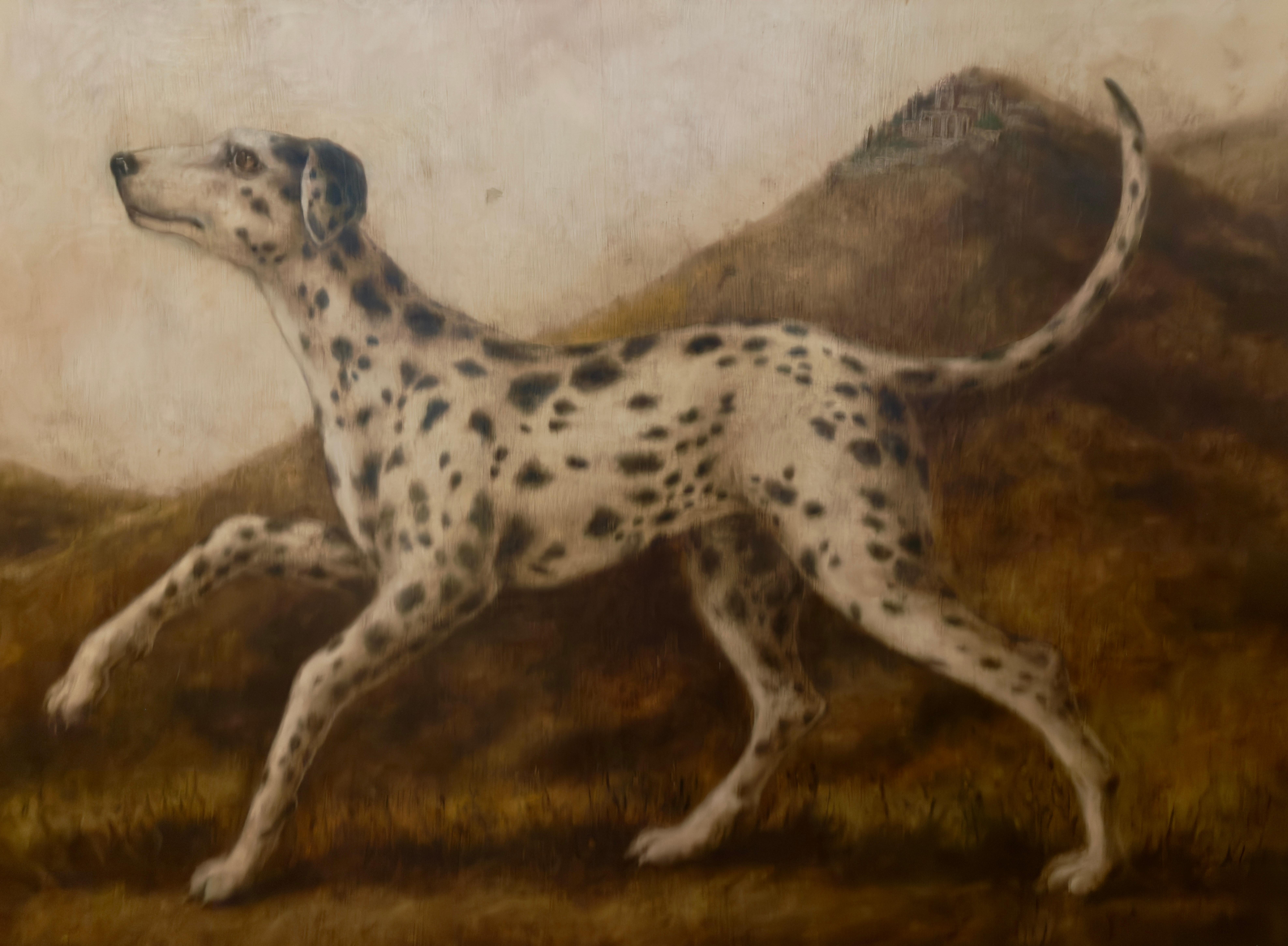 Dalmation in Sepia-Landschaft, zeitgenössisch, Art-Deco-Rahmen – Painting von William Skilling