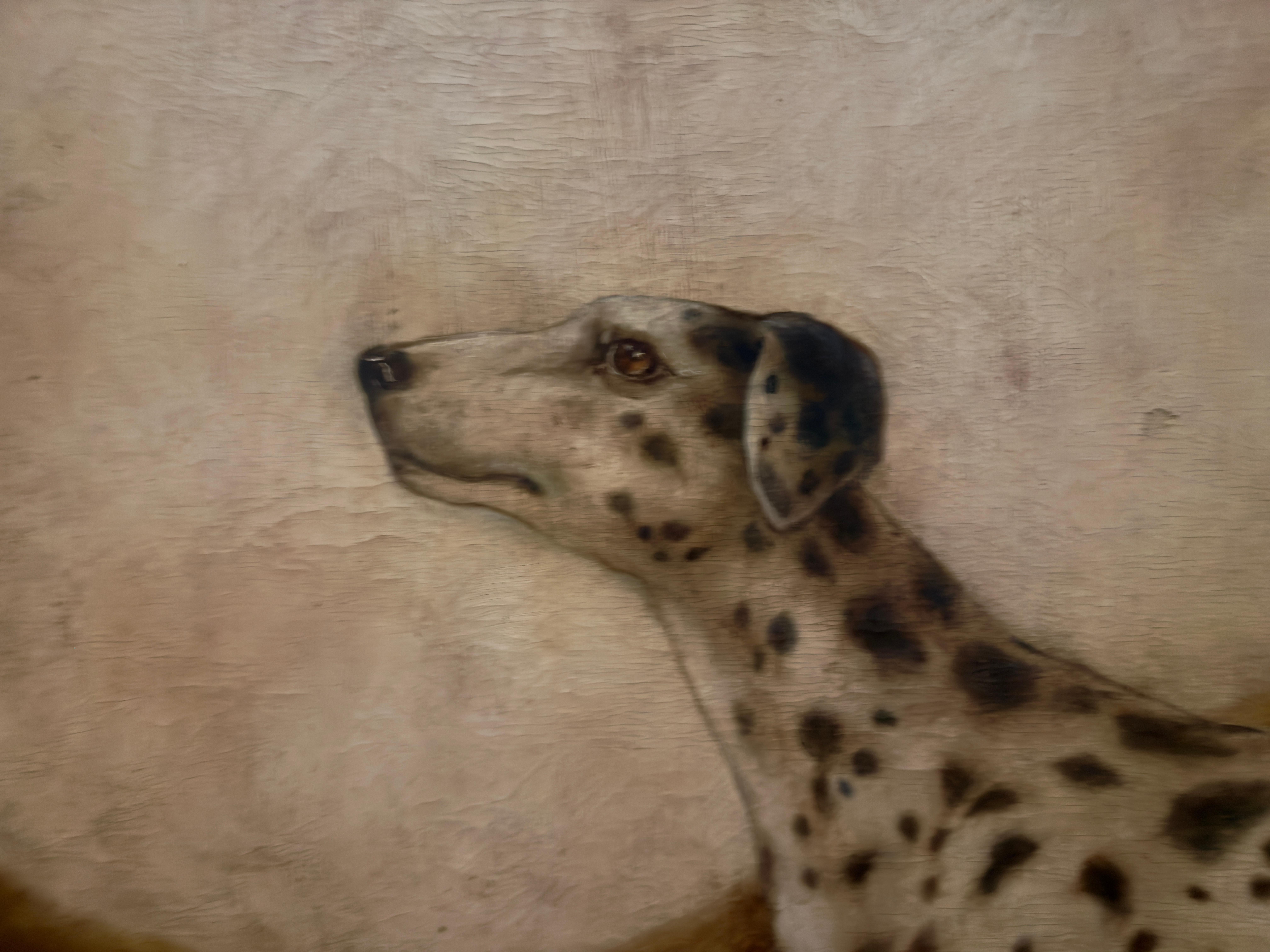 Dalmation in Sepia-Landschaft, zeitgenössisch, Art-Deco-Rahmen (Braun), Animal Painting, von William Skilling