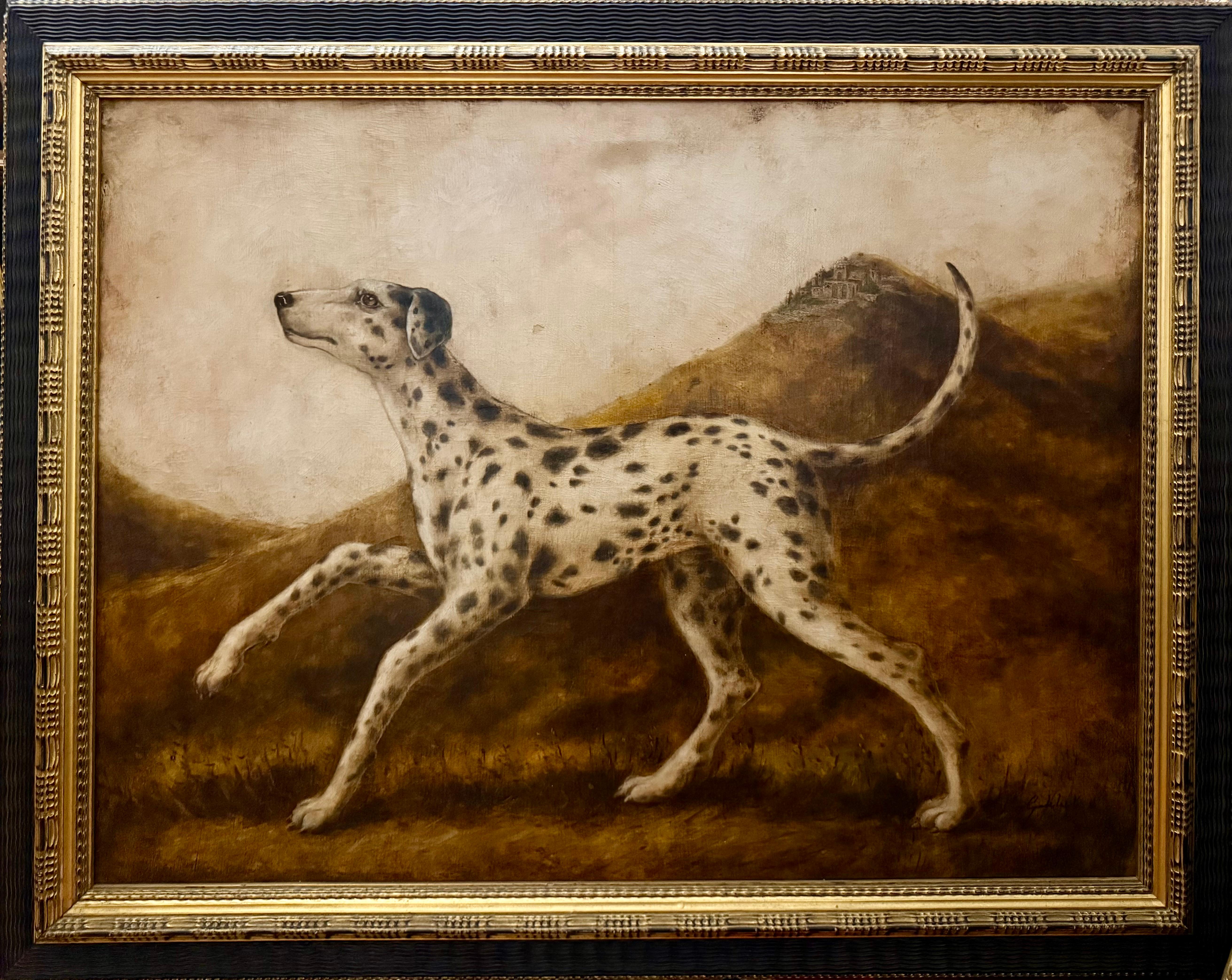 Dalmation in Sepia Landscape, contemporary, art deco frame