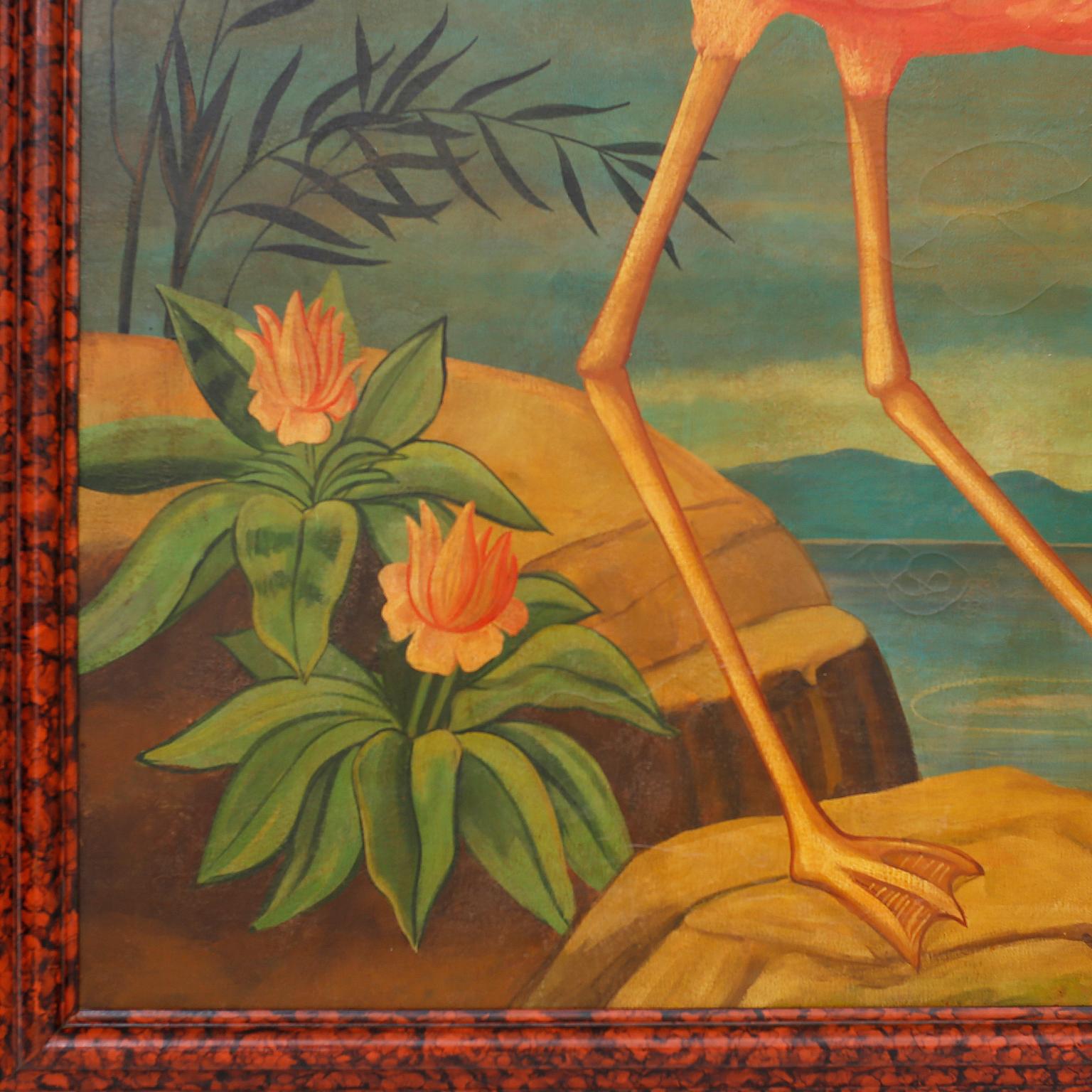 Large Oil Painting on Canvas of a Flamingo by William Skilling 1