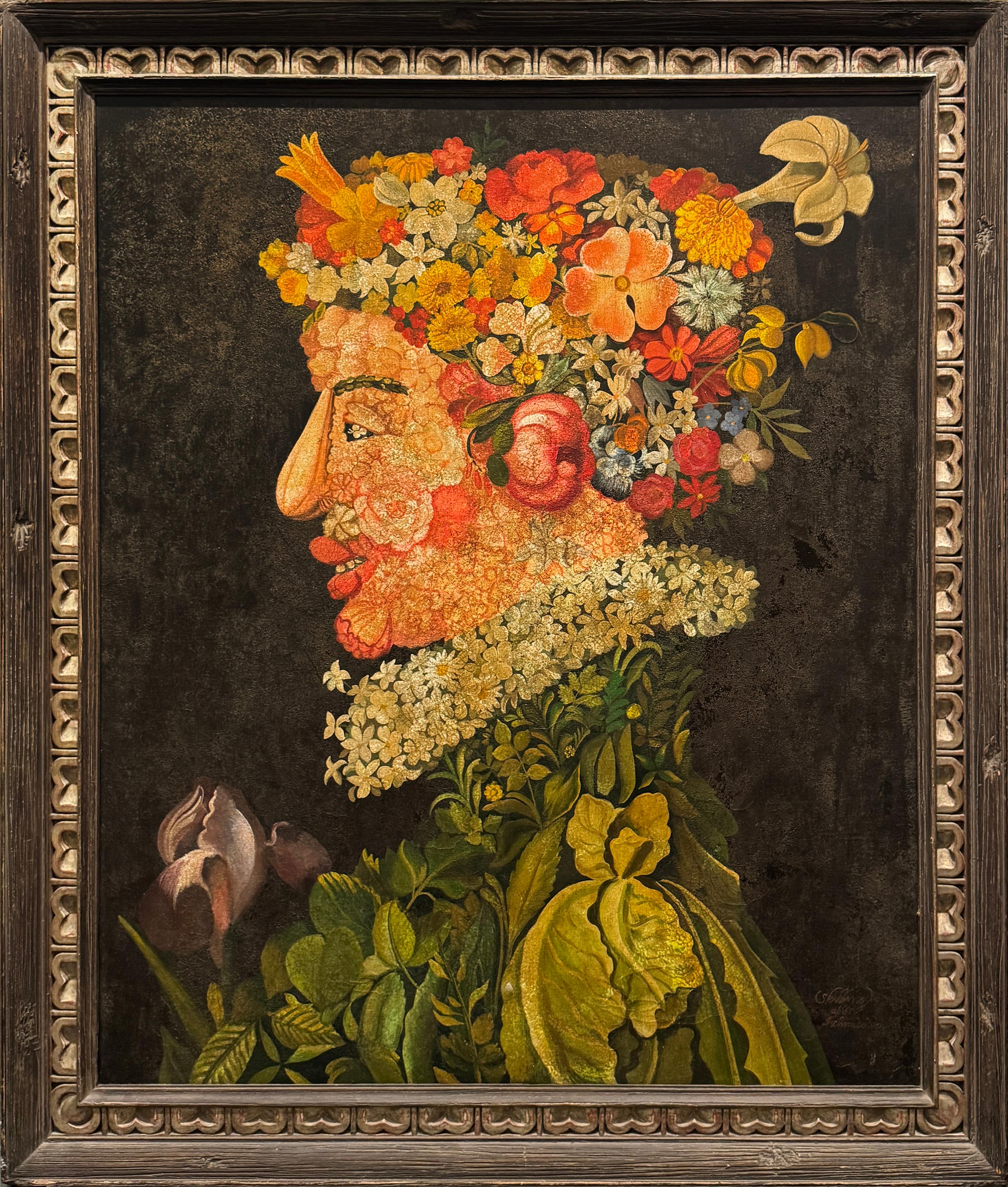 WILLIAM SKILLING Portrait of Man as Flowers after Giuseppe Arcimboldo oil canvas - Painting by William Skilling
