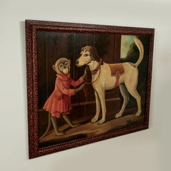 Pintura vintage de estilo victoriano de un mono y un perro por Skilling
