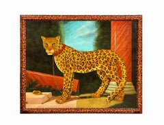 Vintage  William Skilling (American/British, 1862–1964) A Standing Leopard Oil on Canvas