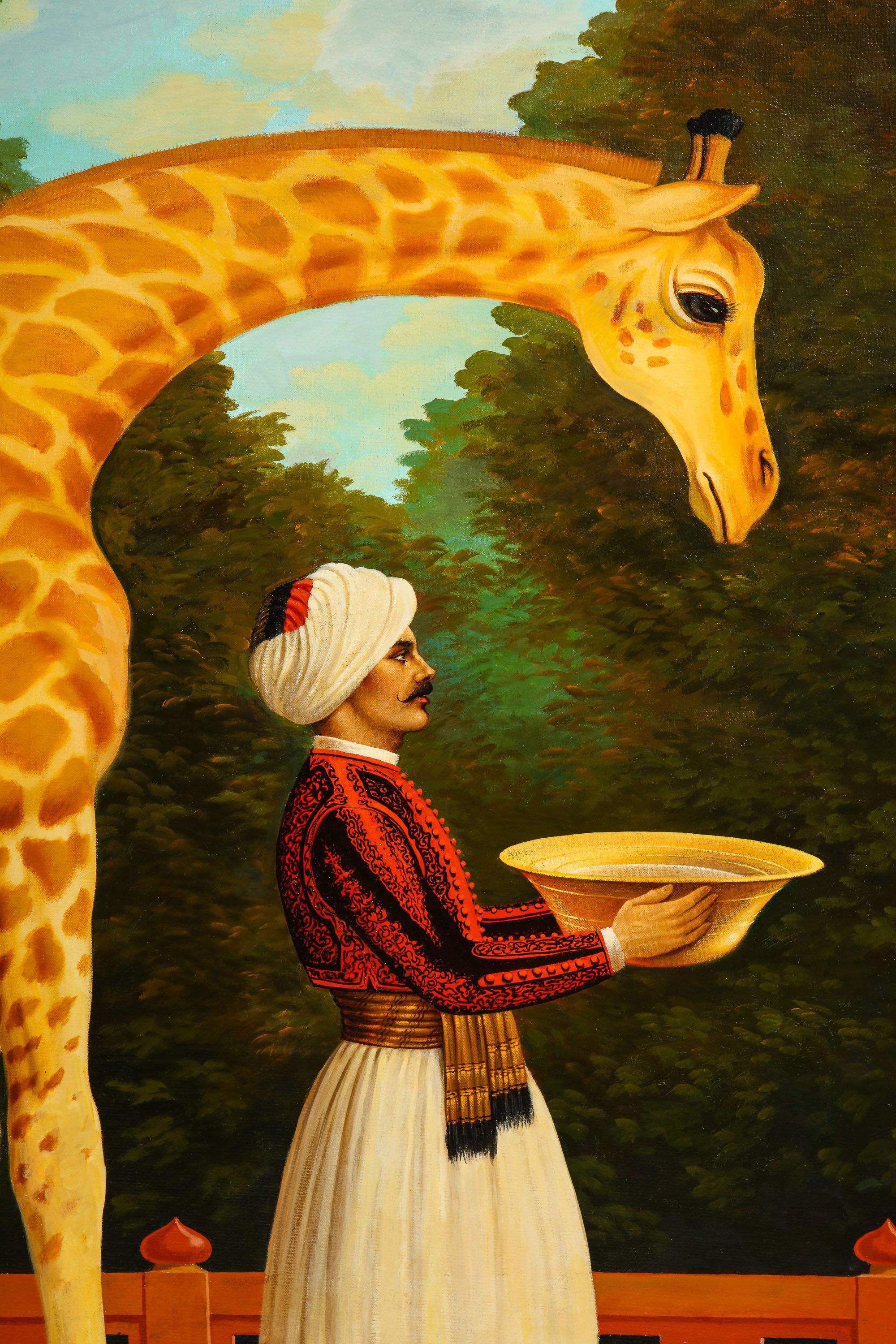 William Skilling (American/British, 1862–1964) Giraffe & Attendant Oil Painting For Sale 6