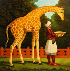 William Skilling (American/British, 1862–1964) Giraffe & Attendant Oil Painting