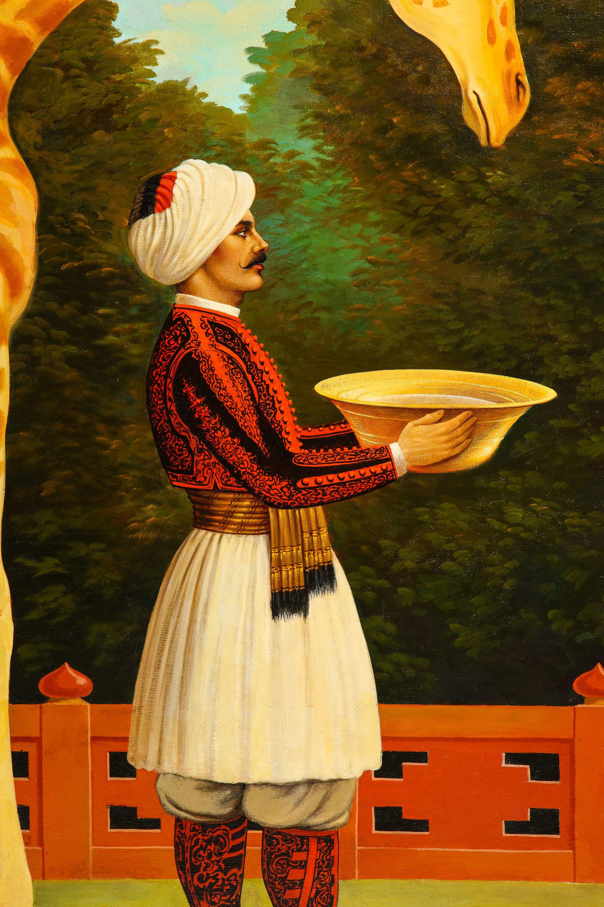 William Skilling (estadounidense/británico, 1862-1964) Pintura al óleo Jirafa y acompañante en venta 3