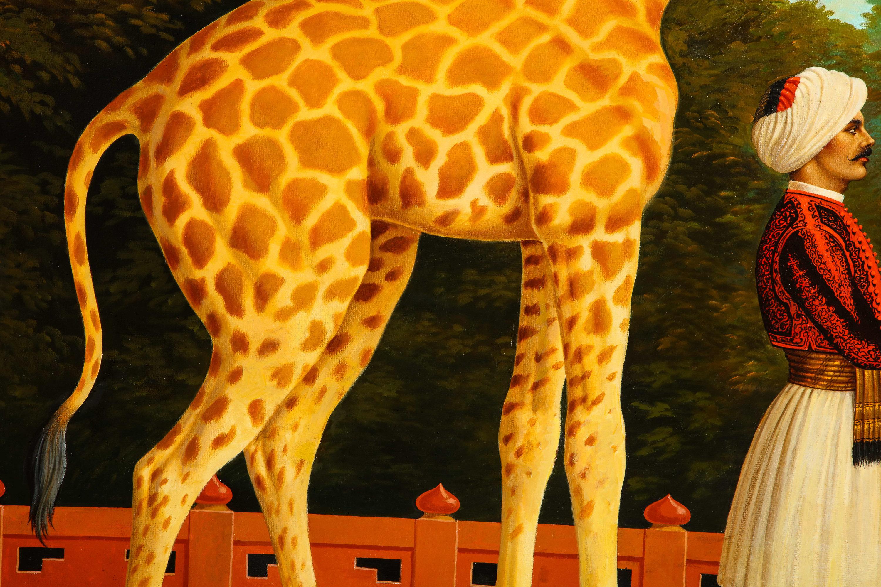 William Skilling (American/British, 1862–1964) Giraffe & Attendant Oil Painting For Sale 3
