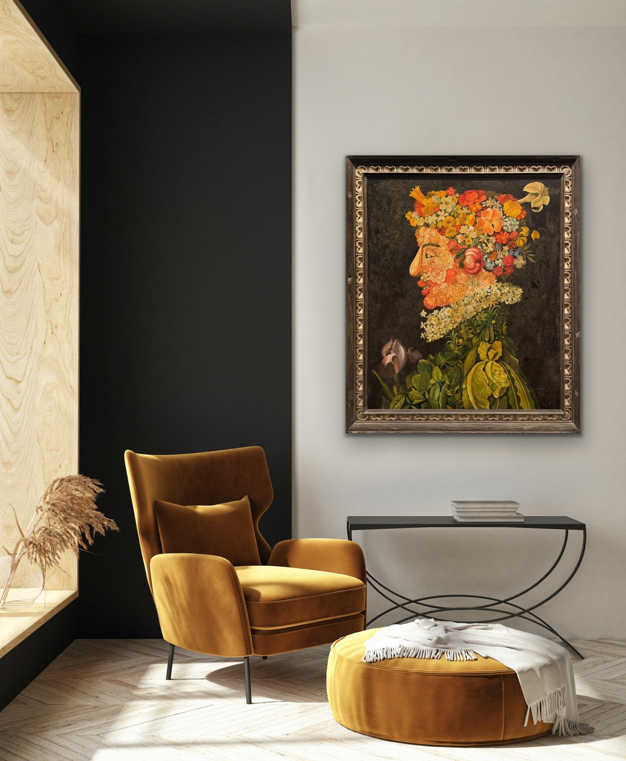 WILLIAM SKILLING Portrait of Man as Flowers after Giuseppe Arcimboldo oil canvas - Post-War Painting by William Skilling