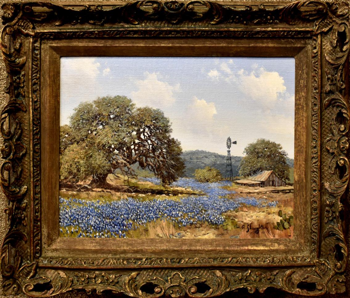 William Slaughter Landscape Painting - "BLUEBONNETS" TEXAS HILL COUNTRY WILDFLOWERS W.A. SLAUGHTER (1923-2003)