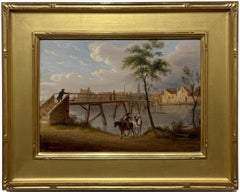 The Village Bridge, 19th Century Scottish, River, Town, Genre Painting