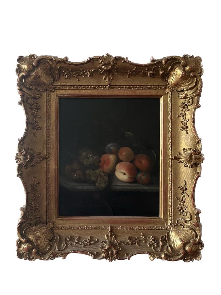William Smith of Chichester Still-Life Painting – Seltenes englisches Stillleben mit Trauben und Pfirsichen aus dem 18. Jahrhundert