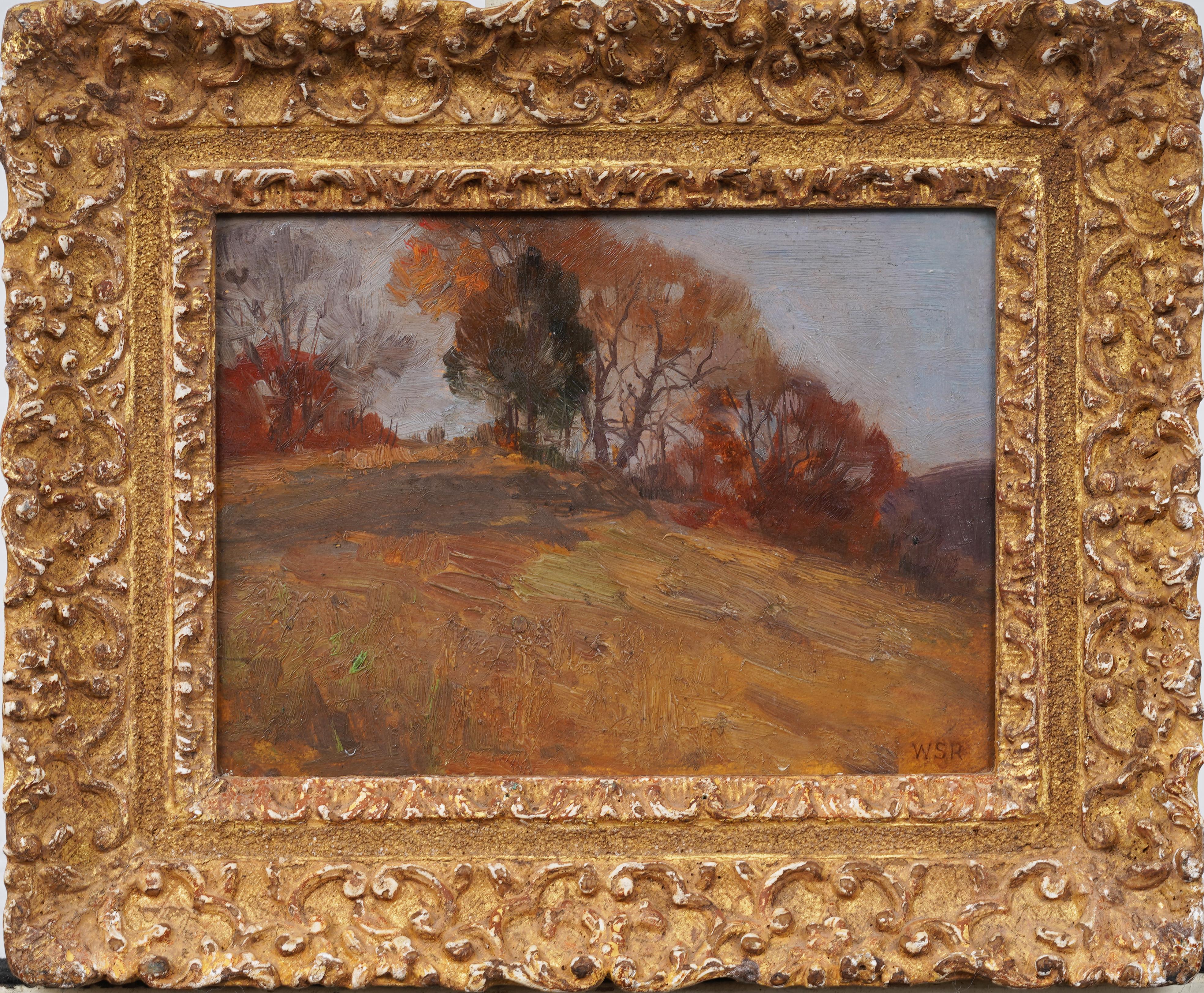 Antique American Impressionist Framed New England Fall Landscape Oil Painting - Brown Landscape Painting by William Smith Robinson (1861 - 1945)