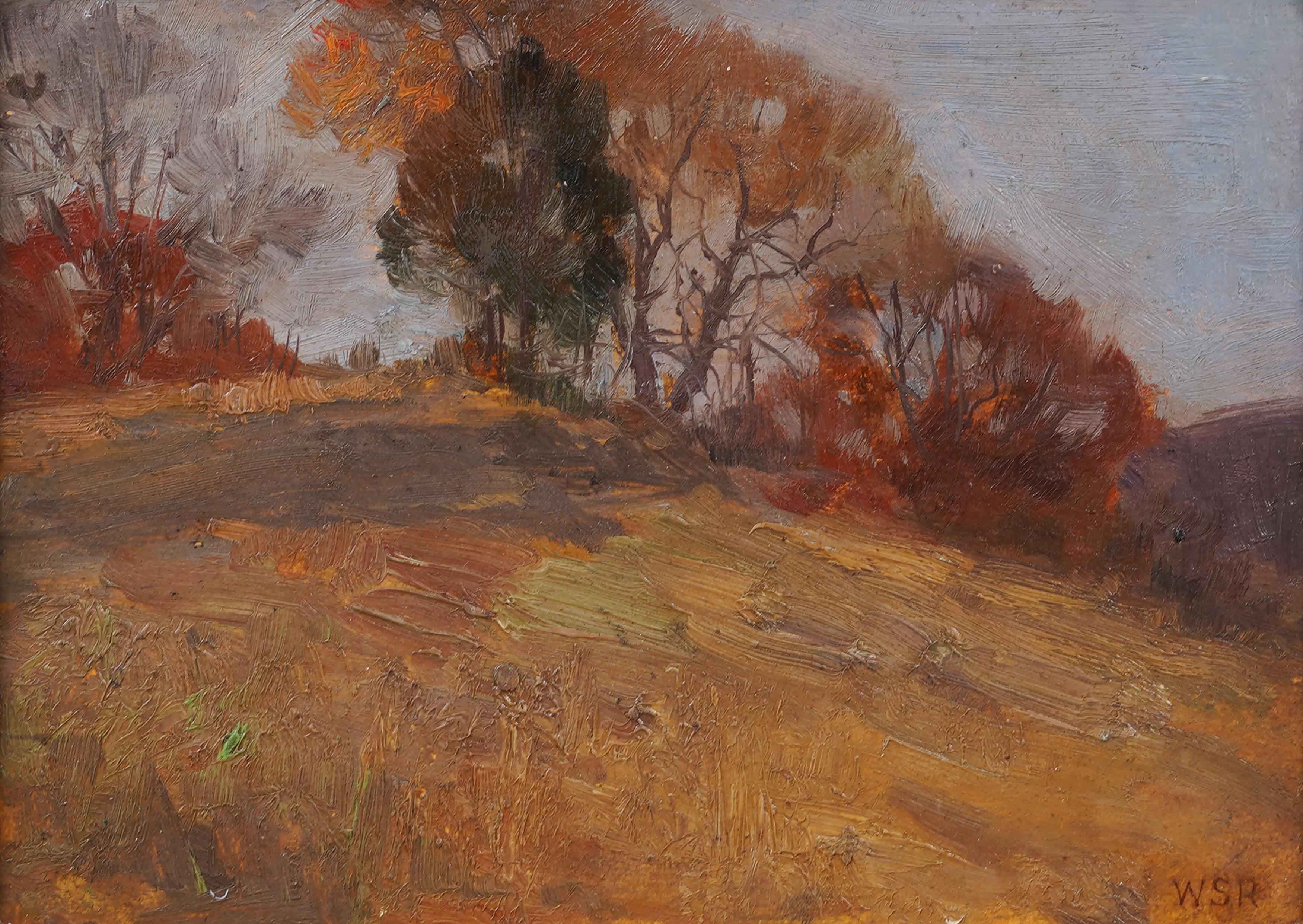 Impressive early American impressionist landscape oil painting by William Smith Robinson (1861 - 1945).  Framed.  Oil on board.  Signed.  Image size, 6.5H by 9L.
