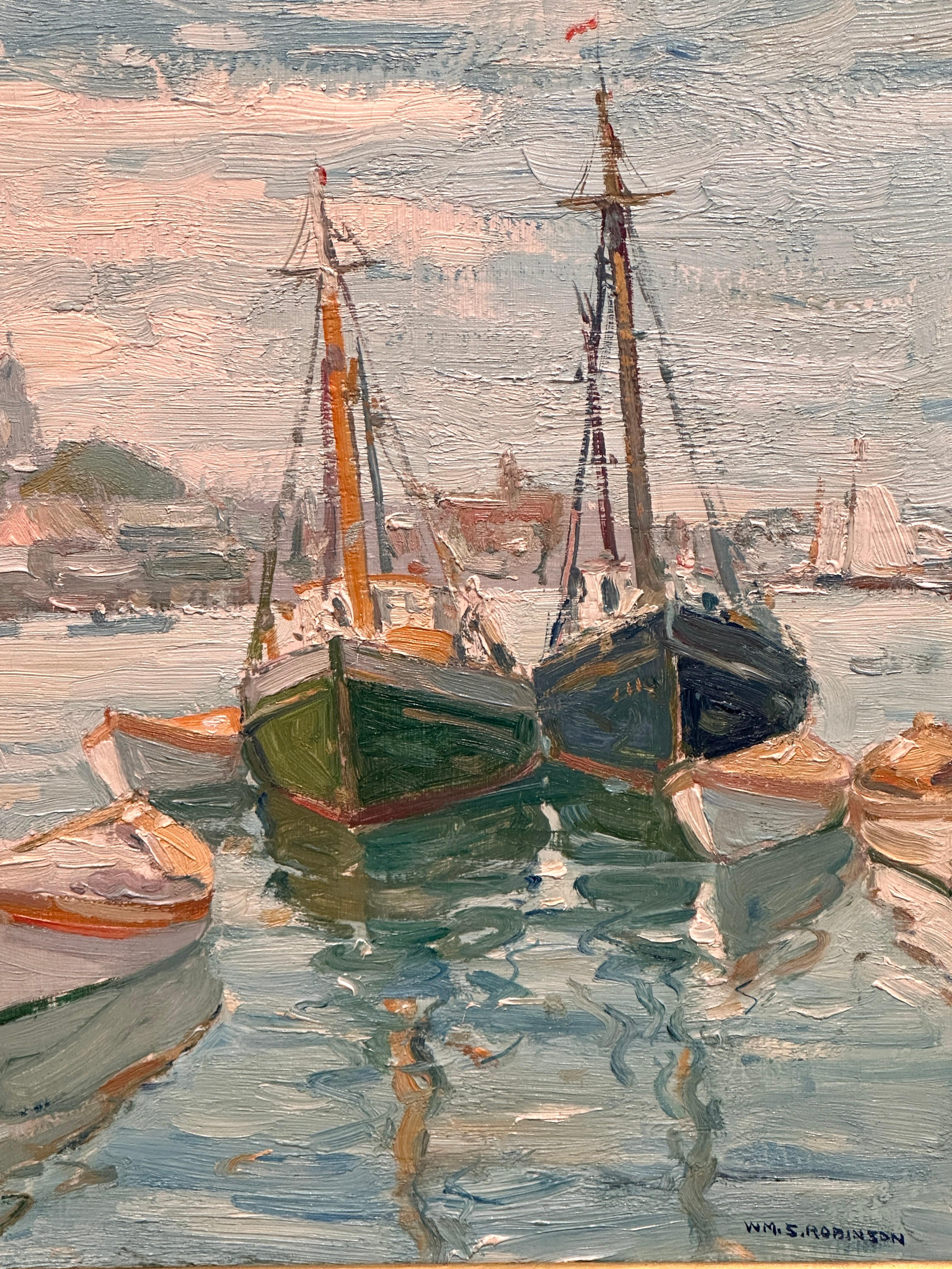Escena del puerto de Gloucester Barcos de vela Pintor impresionista William Smith Robinson - Landscape Painting Marrón de William Smith Robinson (1861 - 1945)