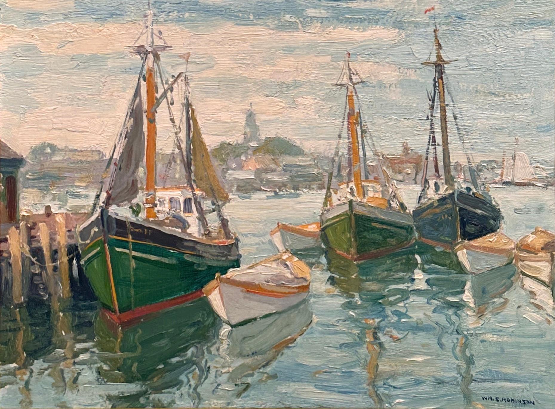 Landscape Painting de William Smith Robinson (1861 - 1945) - Escena del puerto de Gloucester Barcos de vela Pintor impresionista William Smith Robinson