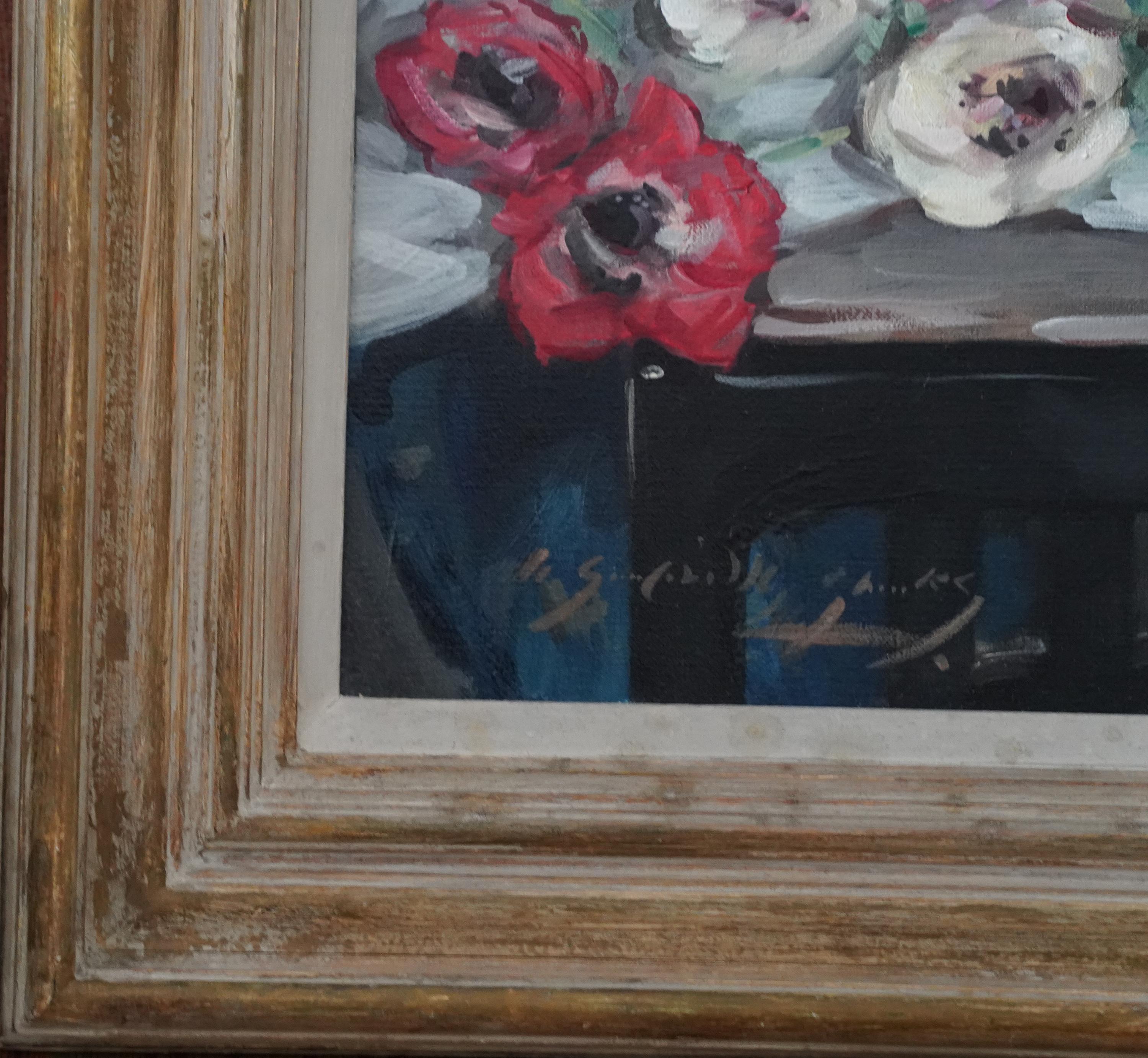 Anémonas - Óleo floral de arte impresionista escocés de los años treinta en venta 10