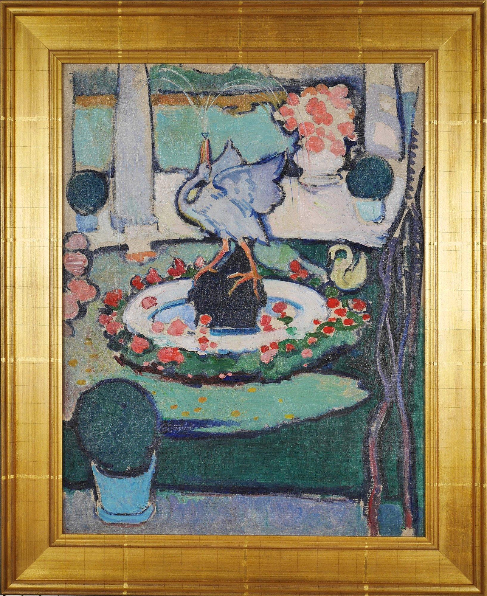 Early 20th Century Vibrant Modernist Painting, Still Life, Crane Fountain