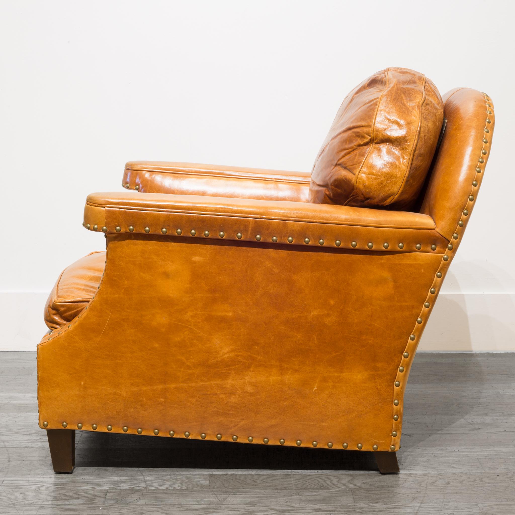 Pair of William-Sonoma Riveted Leather Club Chairs, circa 2007 4