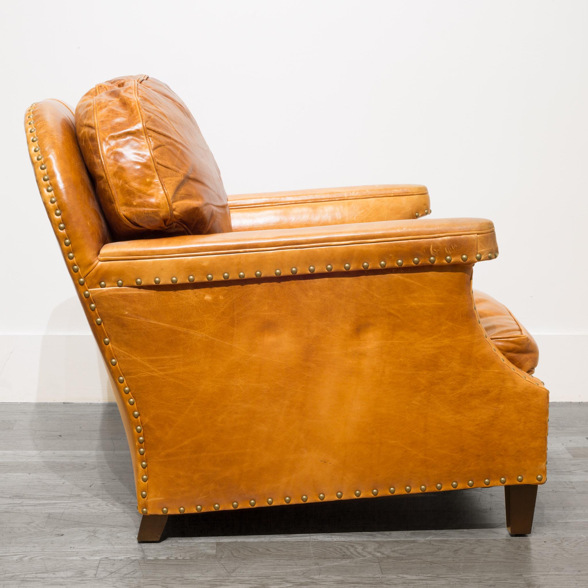 Pair of William-Sonoma Riveted Leather Club Chairs, circa 2007 6