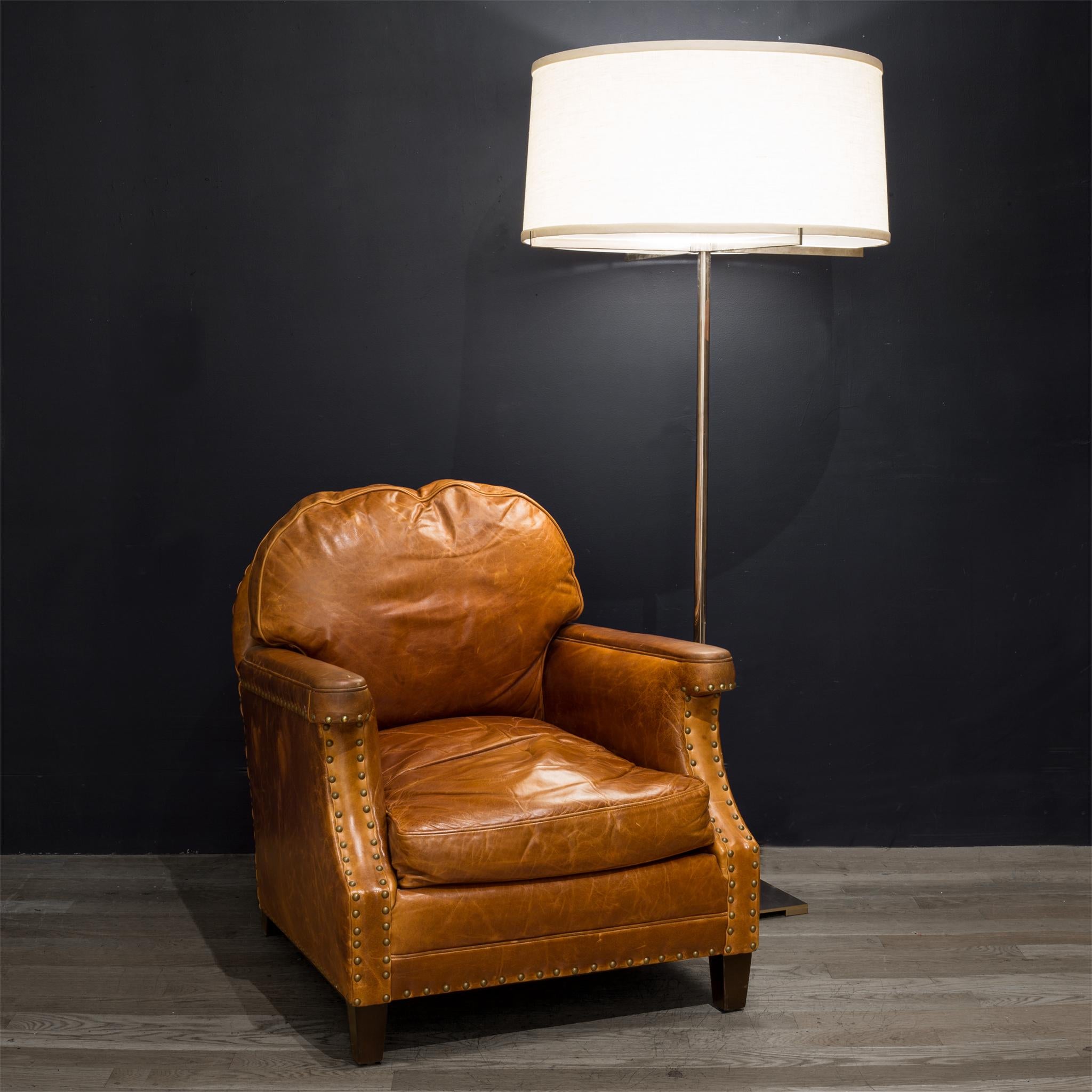 Modern Pair of William-Sonoma Riveted Leather Club Chairs, circa 2007