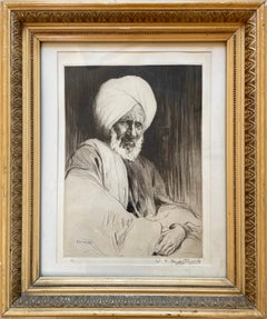 Early 20th century Ltd Edition 33/35 Etching Indian Art Kashmiri Man Portrait  