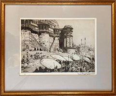 Early 20th century Ltd Etching Indian Listed Art Benares Varanasi Ganges India