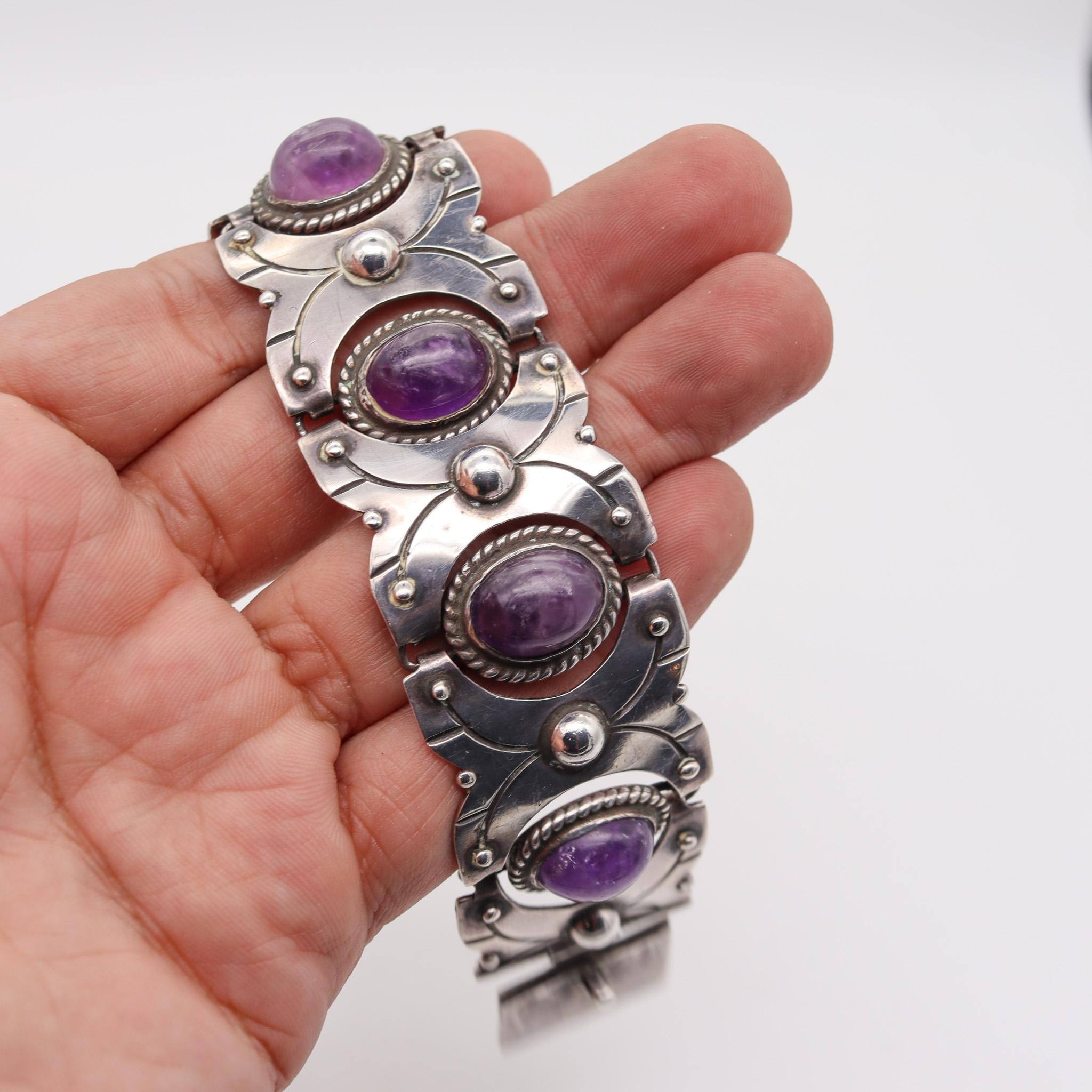 William Spratling 1933 Taxco Art Deco Geometric Bracelet .980 Silver & Amethyst 1