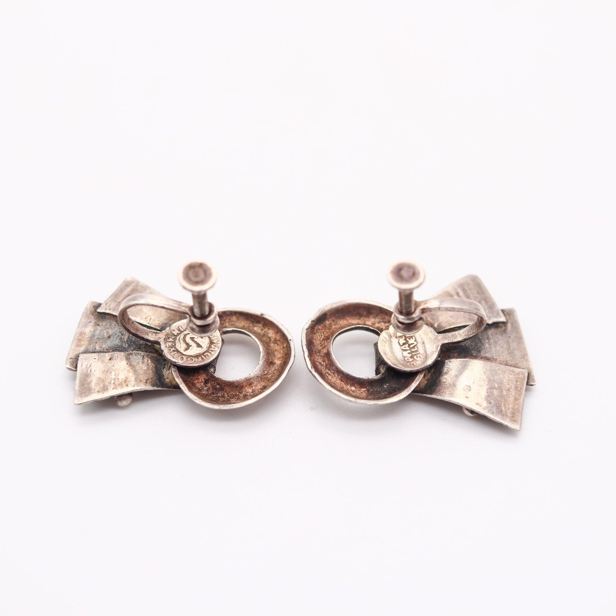 Donna William Spratling 1940 Taxco Deco Retro Orecchini in Argento 925 in vendita