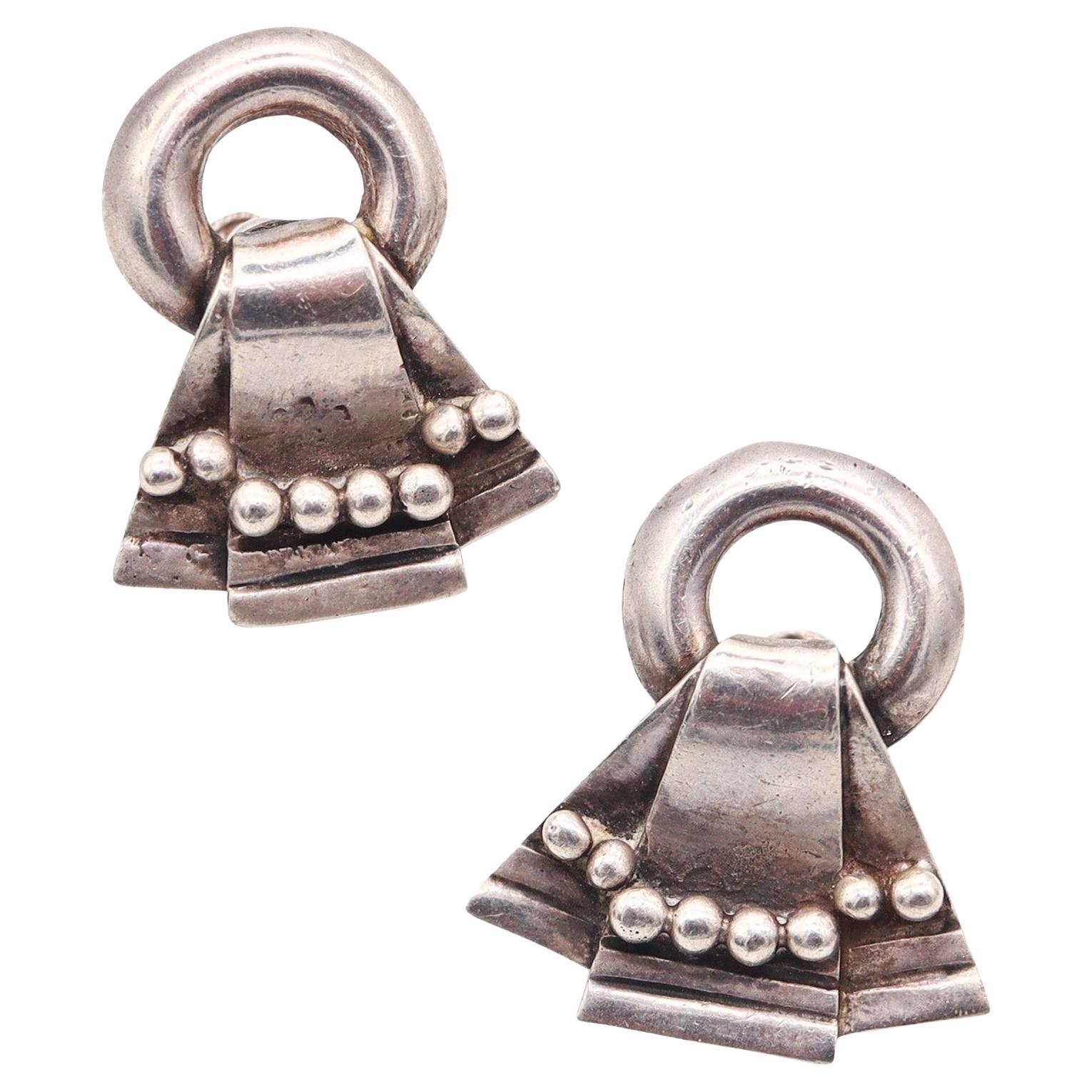 WILLIAM SPRATLING 1940 Taxco Deco Retro Earrings In .925 Sterling Silver