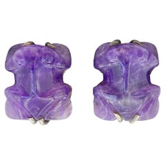 William Spratling Amethyst Carved Frogs Taxco Silver Mexico Earrings Circa 1940s